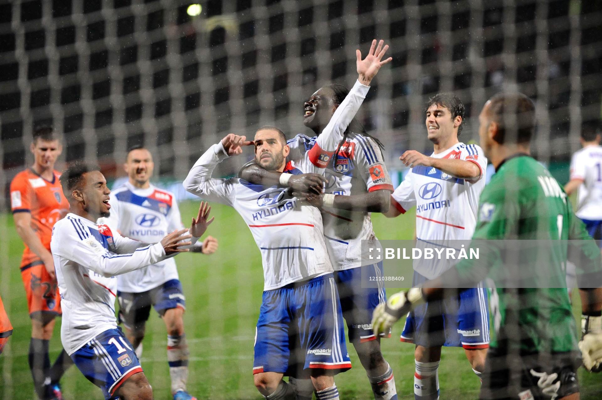 Fotboll, Ligue 1, Lyon - Bastia: Joie Lisandro LOPEZ / Bafetimbi GOMIS / Yoann GOURCUFF - 04.11.2012 - Lyon / Bastia - 11 eme journee de Ligue 1