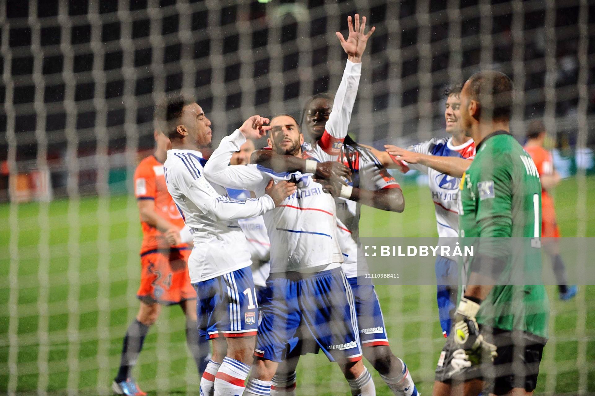 Fotboll, Ligue 1, Lyon - Bastia: Joie Lisandro LOPEZ / Bafetimbi GOMIS / Yoann GOURCUFF - 04.11.2012 - Lyon / Bastia - 11 eme journee de Ligue 1