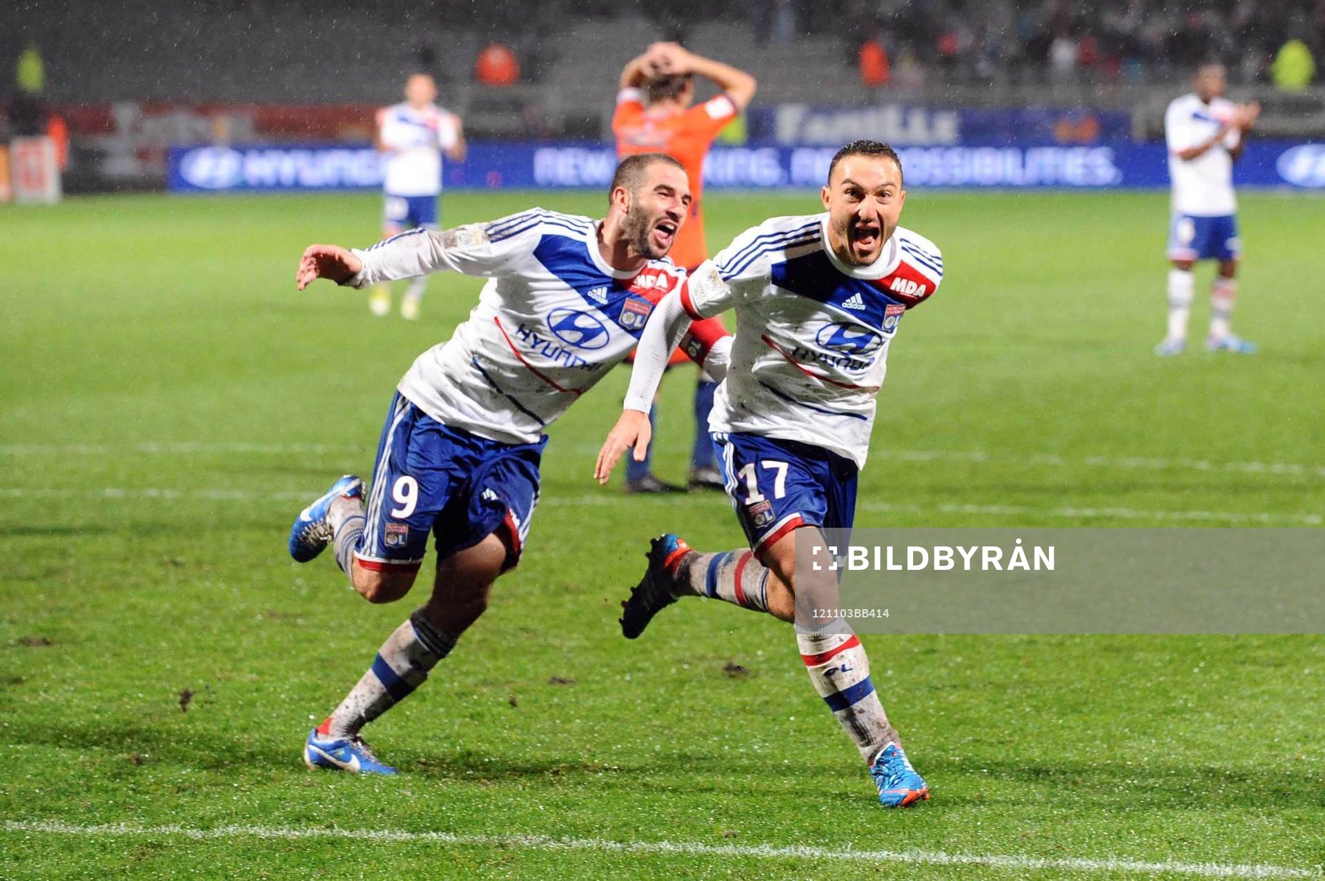 Fotboll, Ligue 1, Lyon - Bastia: Joie Lisandro LOPEZ / Steed MALBRANQUE - 04.11.2012 - Lyon / Bastia - 11 eme journee de Ligue 1