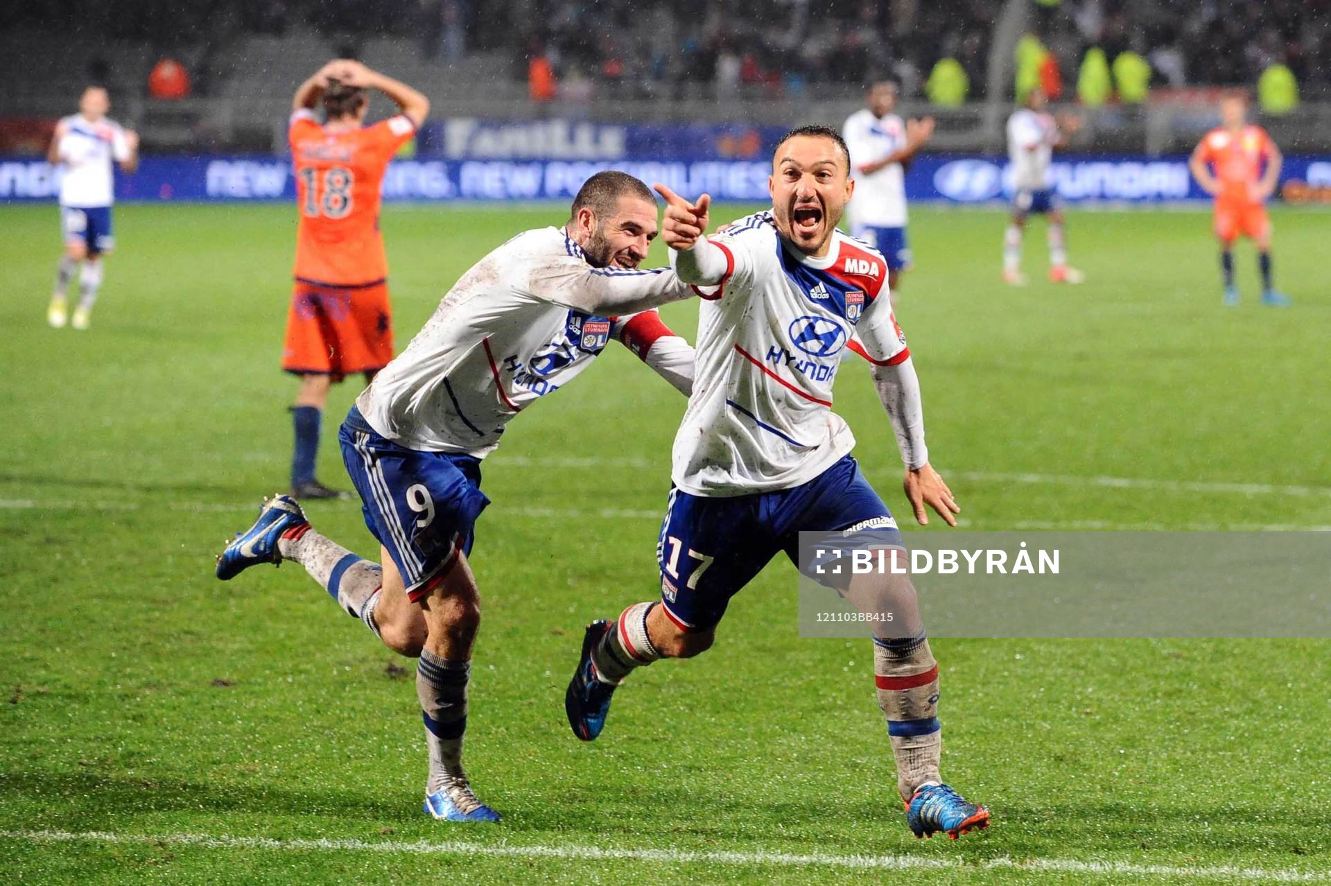Fotboll, Ligue 1, Lyon - Bastia: Joie Lisandro LOPEZ / Steed MALBRANQUE - 04.11.2012 - Lyon / Bastia - 11 eme journee de Ligue 1