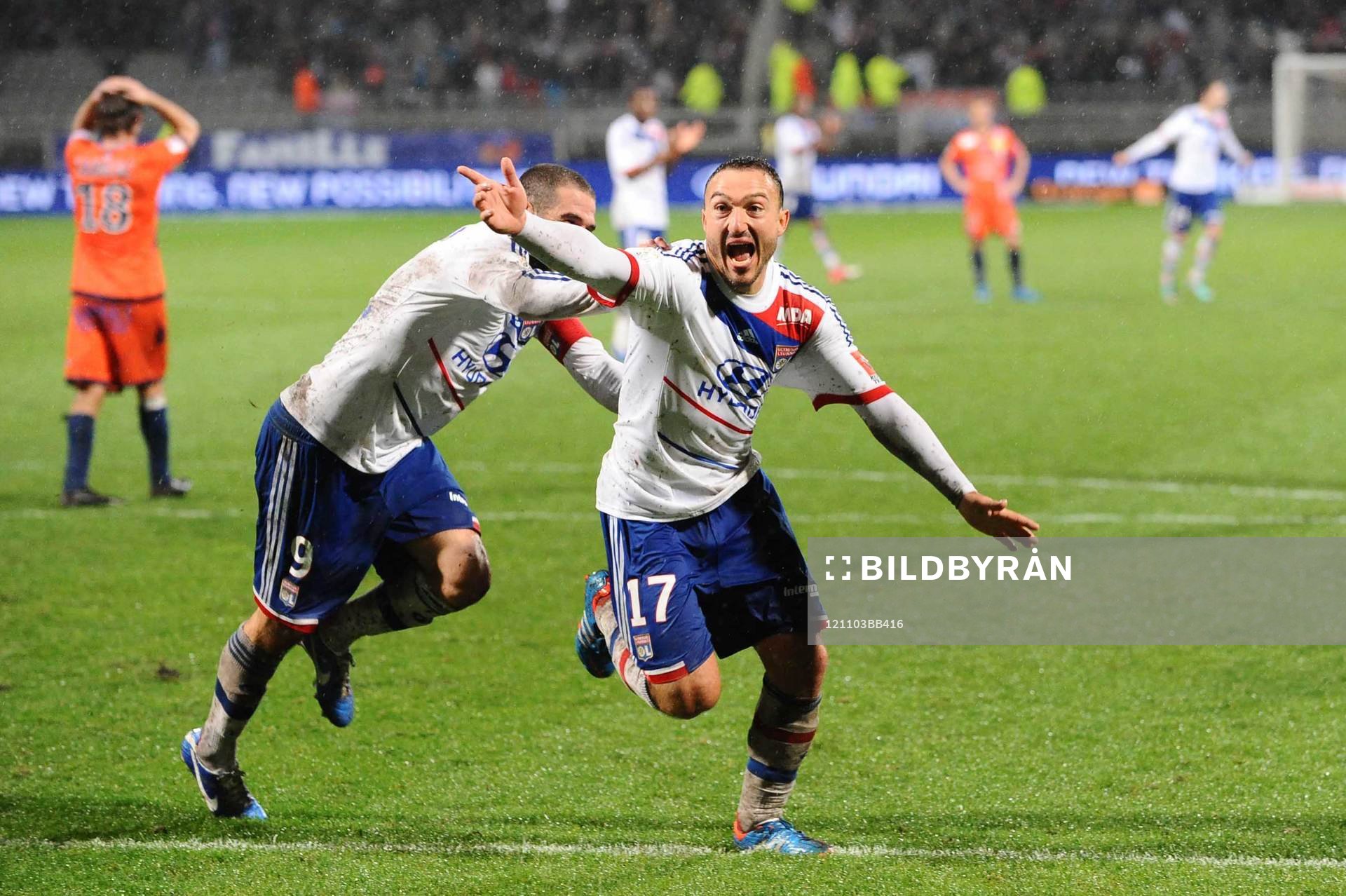 Fotboll, Ligue 1, Lyon - Bastia: Joie Lisandro LOPEZ / Steed MALBRANQUE - 04.11.2012 - Lyon / Bastia - 11 eme journee de Ligue 1