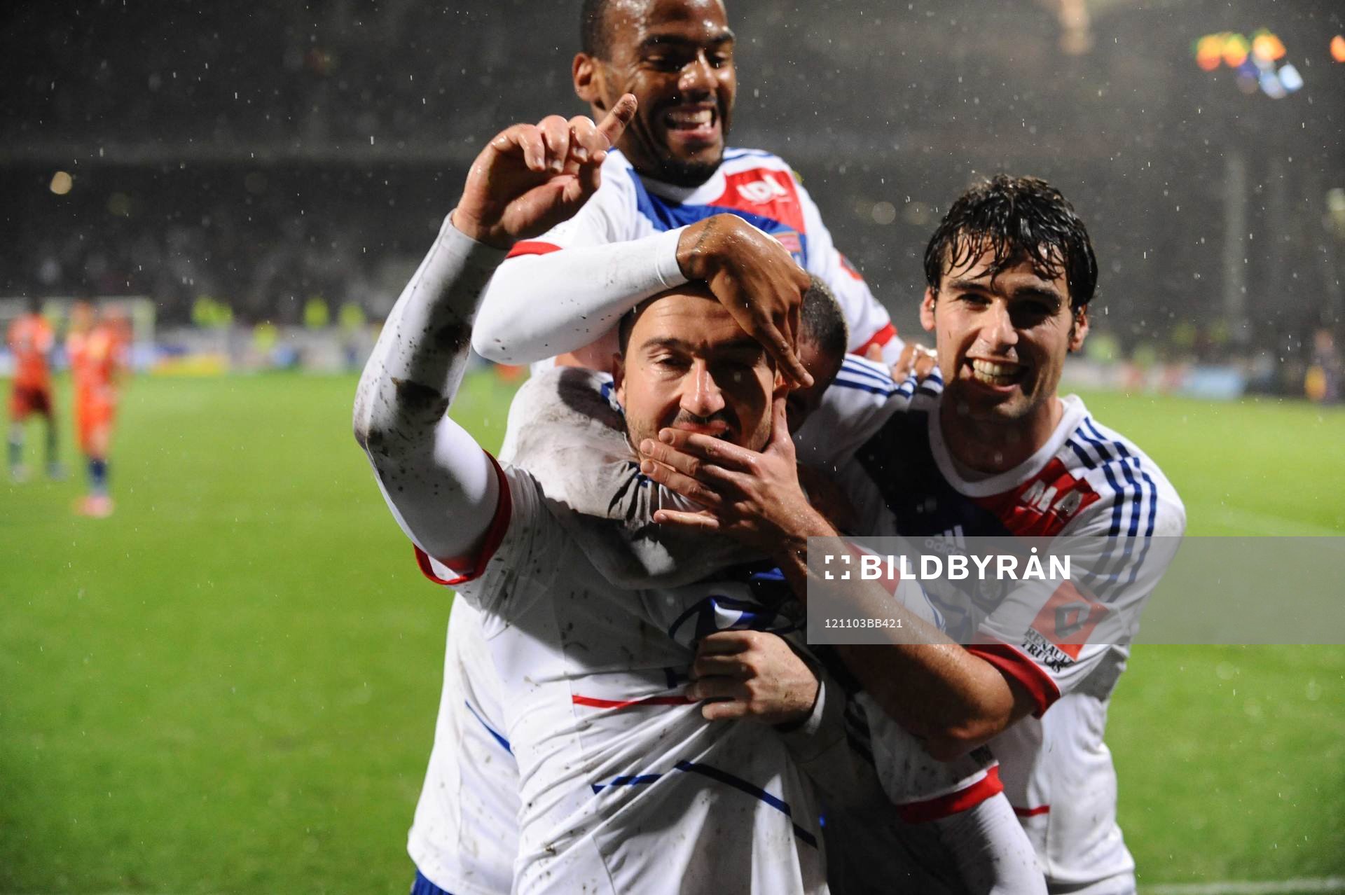Fotboll, Ligue 1, Lyon - Bastia: Joie Steed MALBRANQUE / Jimmy BRIAND / Yoann GOURCUFF - 04.11.2012 - Lyon / Bastia - 11 eme journee de Ligue 1