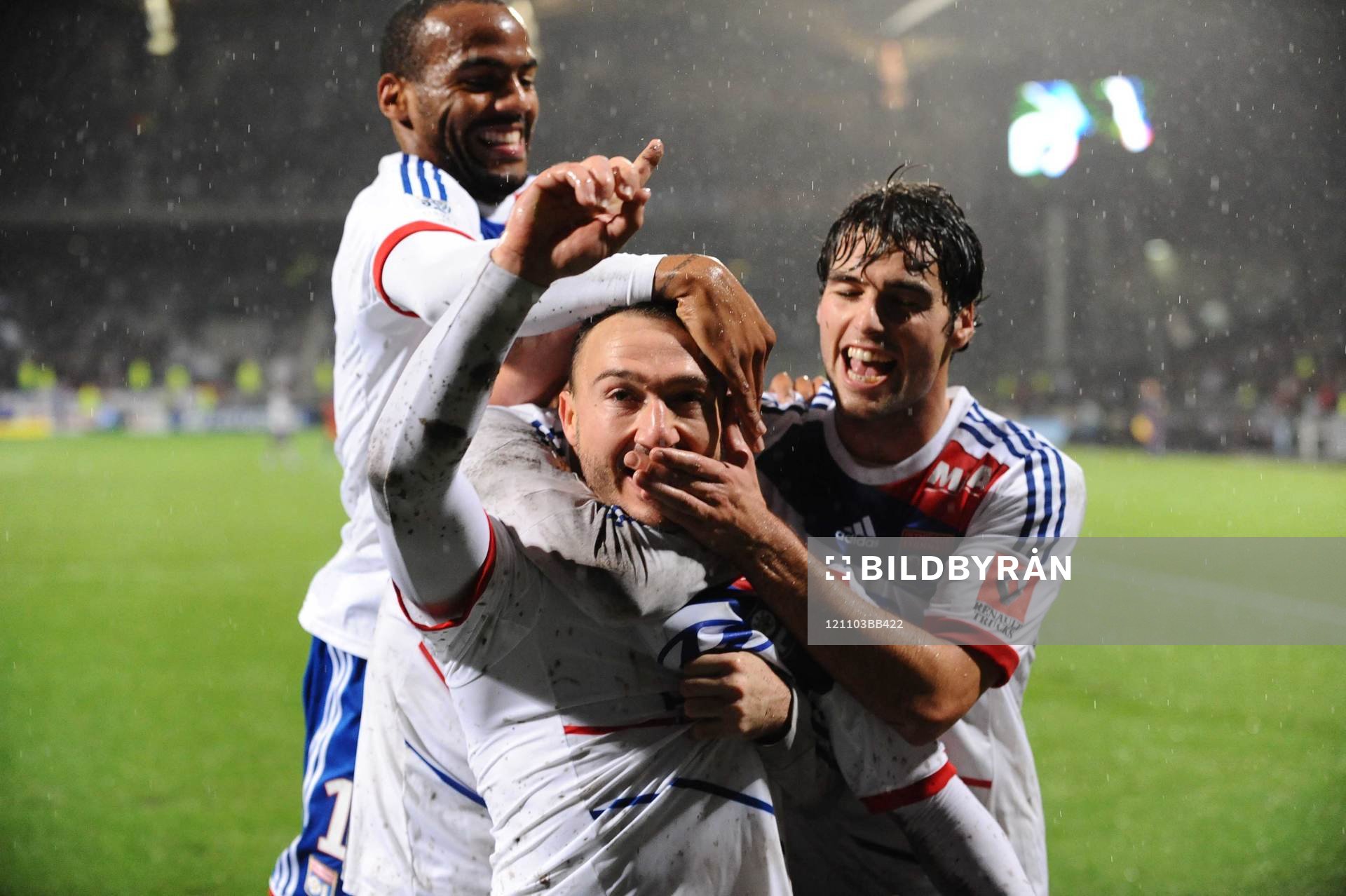 Fotboll, Ligue 1, Lyon - Bastia: Joie Steed MALBRANQUE / Jimmy BRIAND / Yoann GOURCUFF - 04.11.2012 - Lyon / Bastia - 11 eme journee de Ligue 1