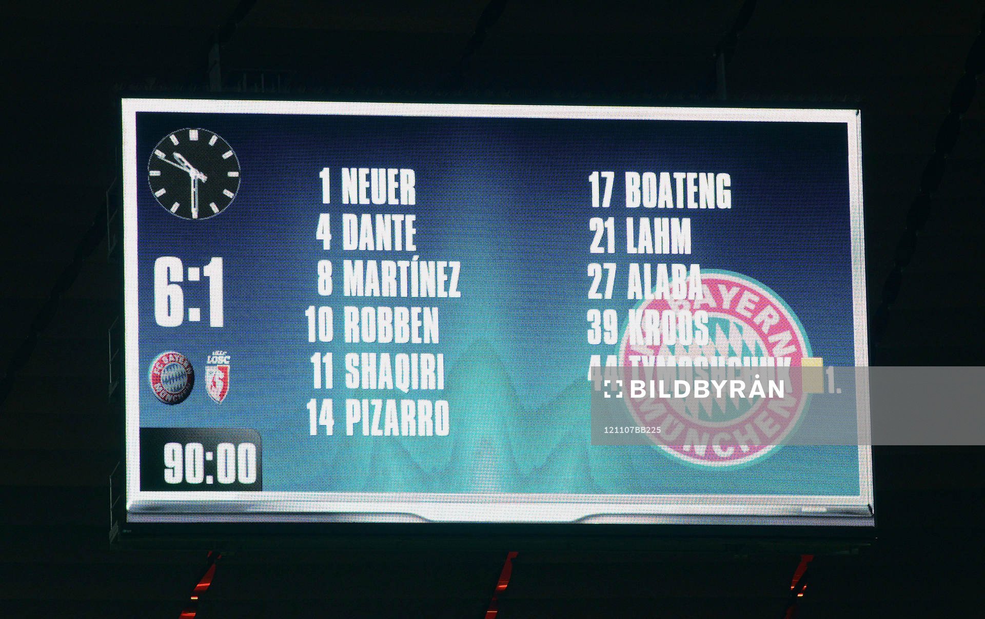 Anzeigentafel mit Endergebnis in der Allianz Arena