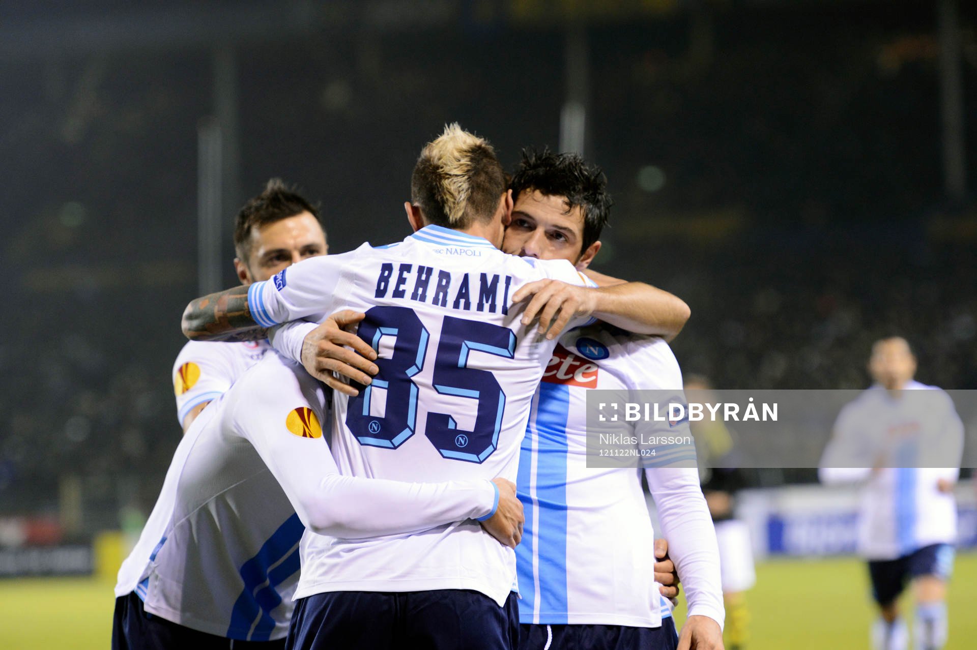 Fotboll, Europa League, AIK - Napoli: Jubel efter 0-1 av Blerim Dzemaili, Napoli