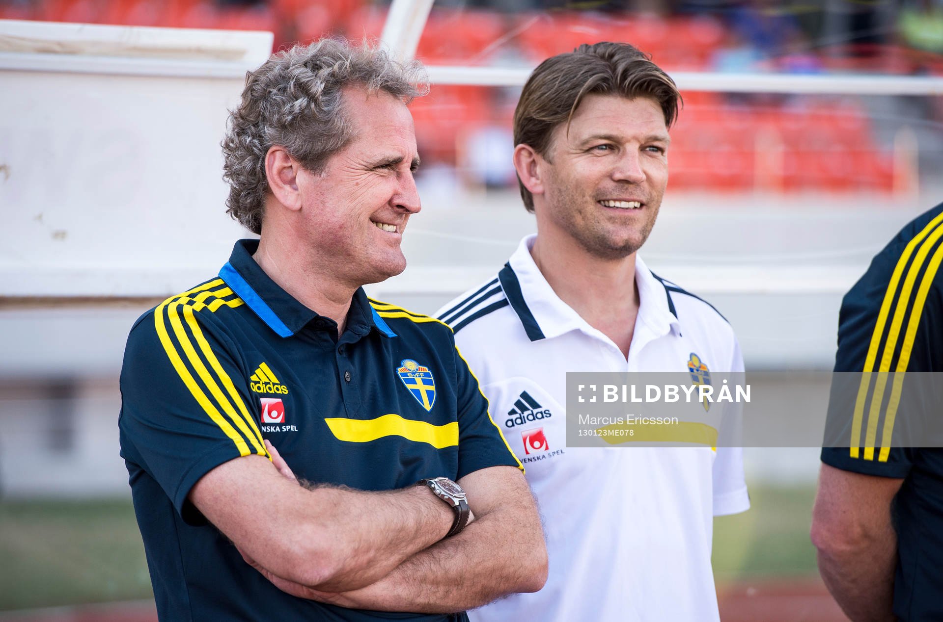 Erik Hamrén, förbundskapten och Marcus Allbäck, players