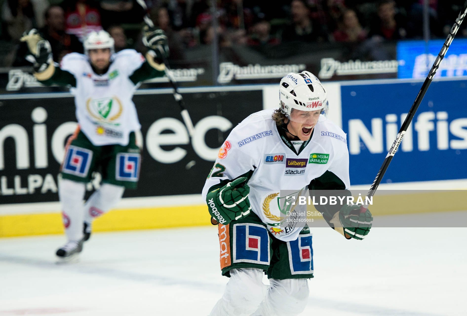 Magnus Nygren, Färjestad, gör 0-1, jubel