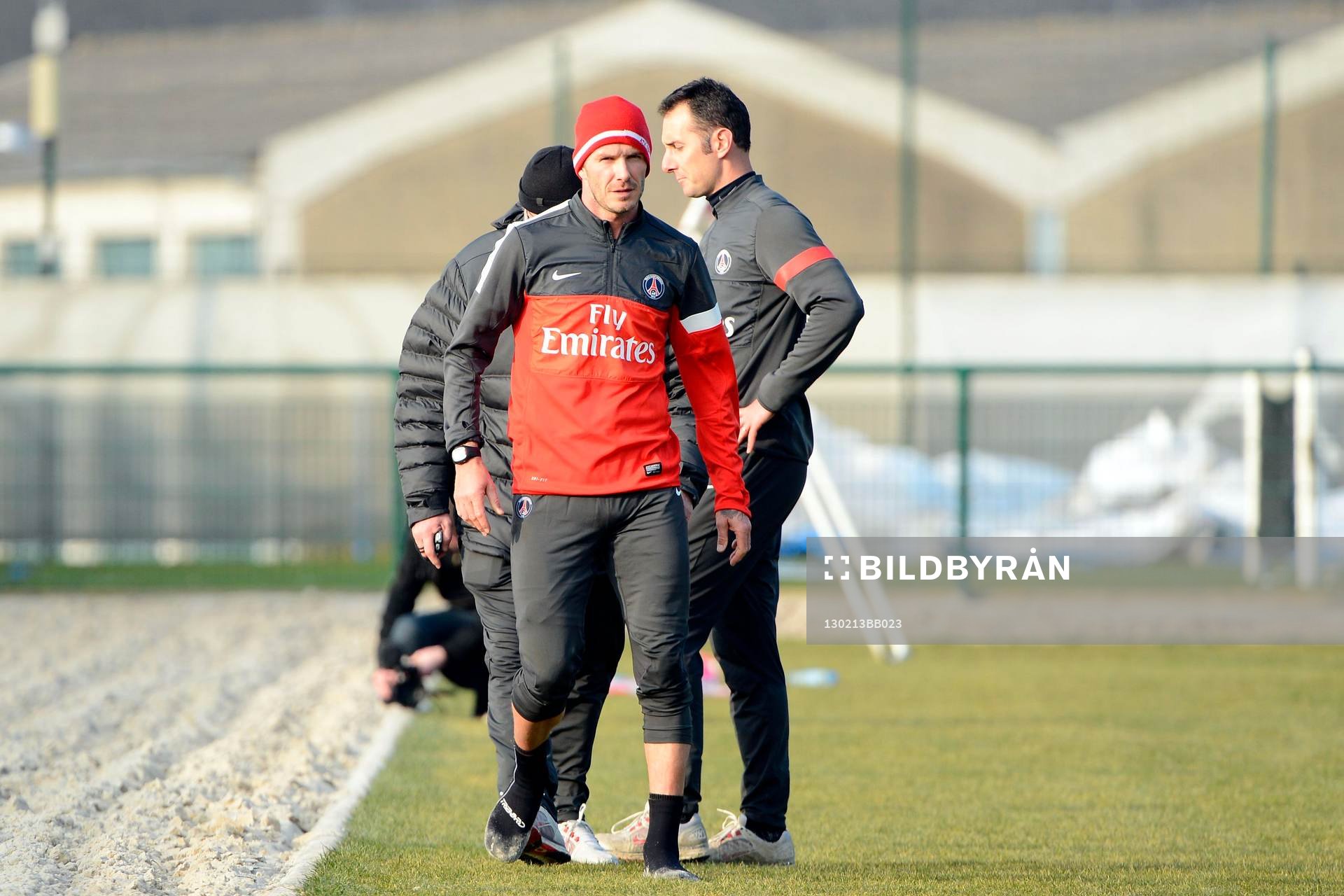 Fotboll, David Beckham tränar med Paris Saint Germain: David BECKHAM - 13.02.2013 - Premier Entrainement de David Beckham au Paris Saint Germain -Camps des loges