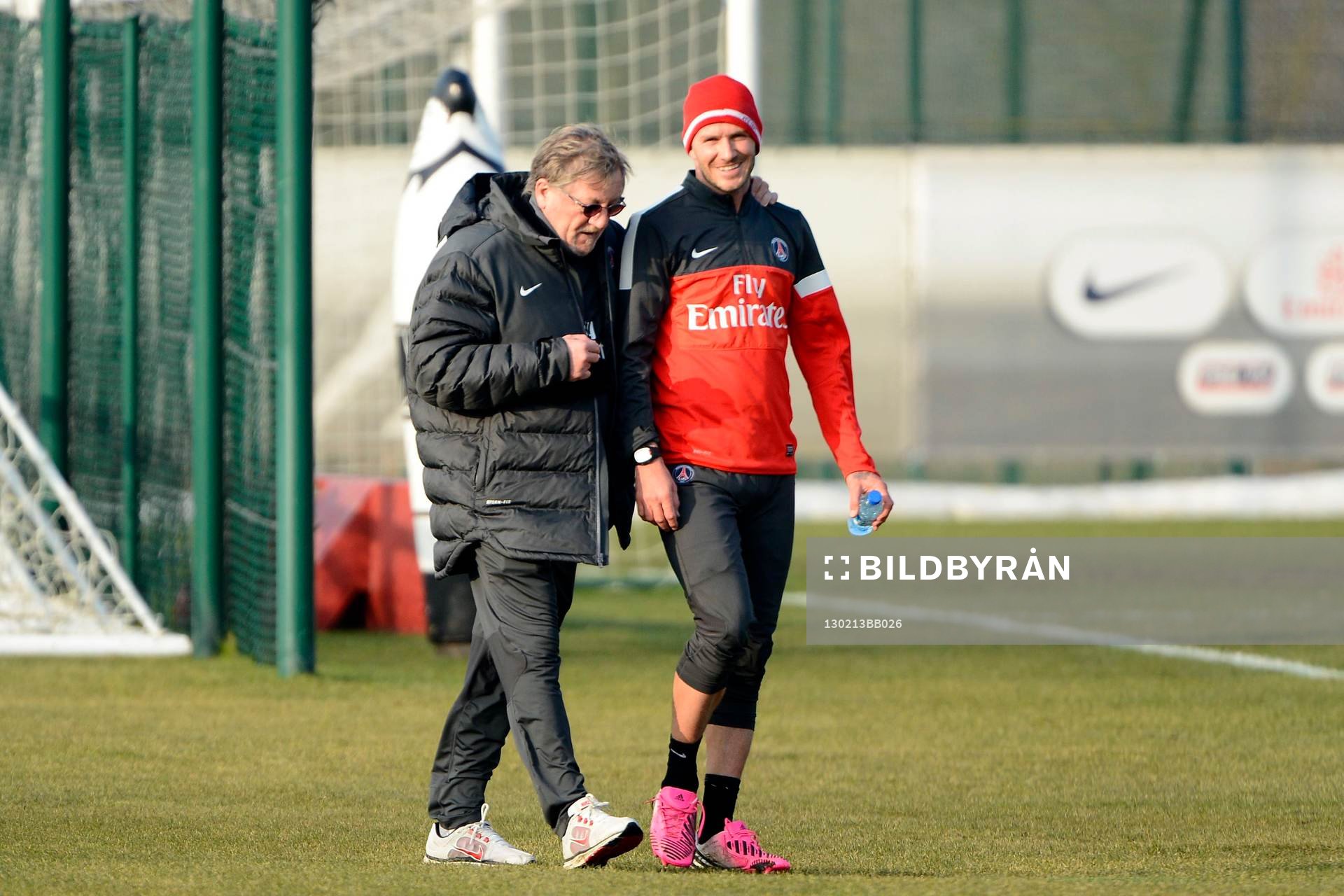  Fotboll, David Beckham tränar med Paris Saint Germain: David BECKHAM / Giovanni MAURI - 13.02.2013 - Premier Entrainement de David Beckham au Paris Saint Germain -Camps des loges 