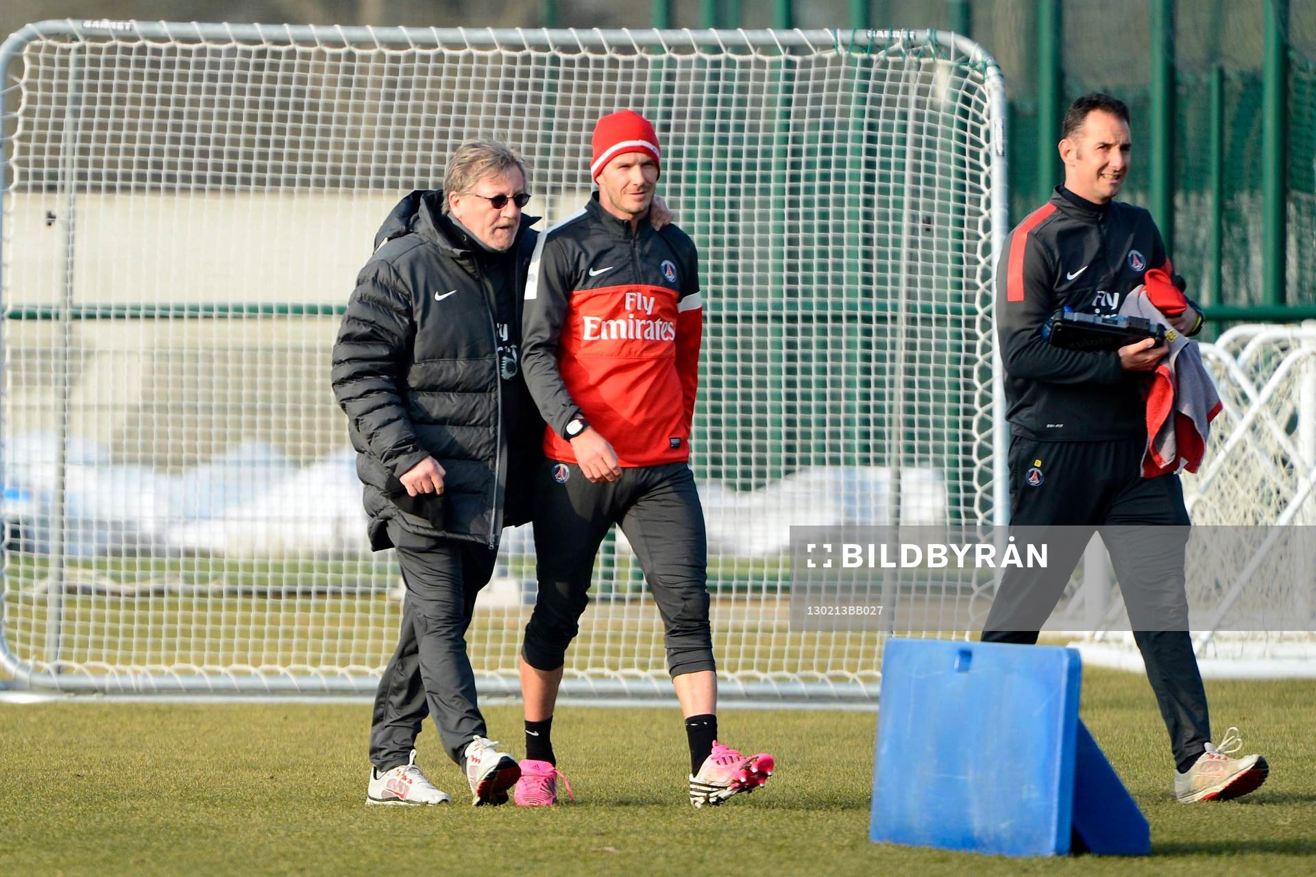  Fotboll, David Beckham tränar med Paris Saint Germain: David BECKHAM / Giovanni MAURI - 13.02.2013 - Premier Entrainement de David Beckham au Paris Saint Germain -Camps des loges 