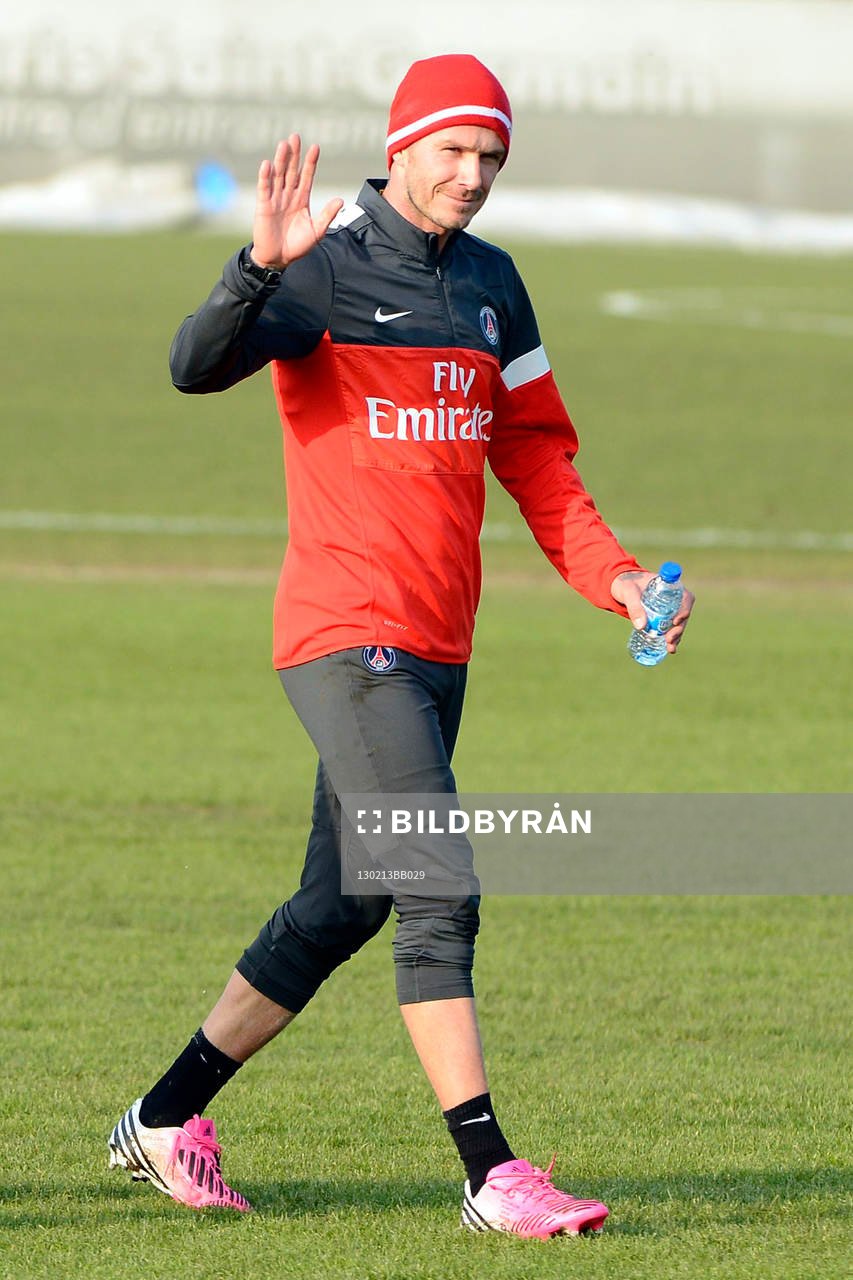Fotboll, David Beckham tränar med Paris Saint Germain: David BECKHAM - 13.02.2013 - Premier Entrainement de David Beckham au Paris Saint Germain -Camps des loges