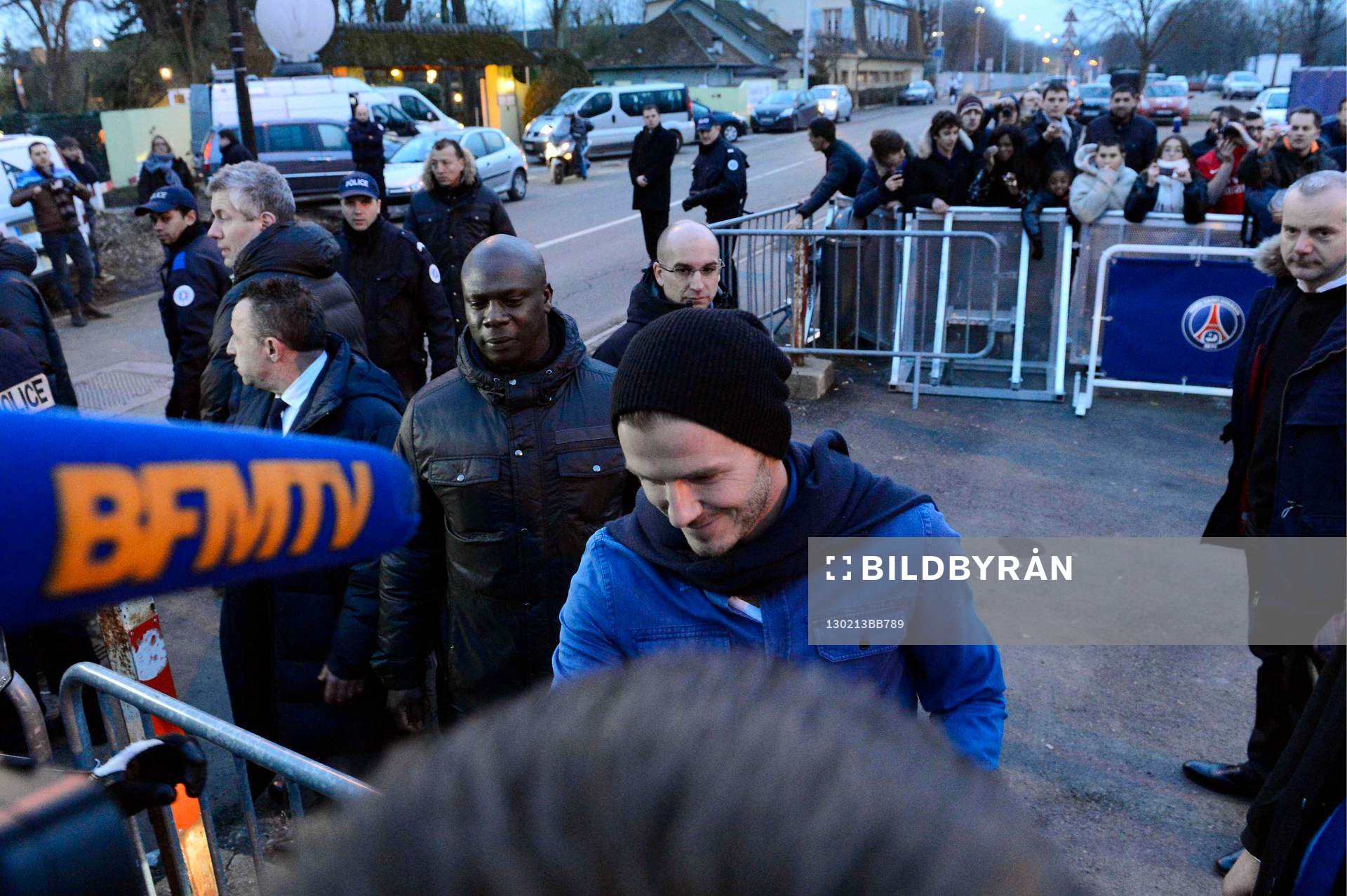 Fotboll, David Beckham tränar med Paris Saint Germain: David BECKHAM - 13.02.2013 - Premier Entrainement de David Beckham au Paris Saint Germain -Camps des loges
