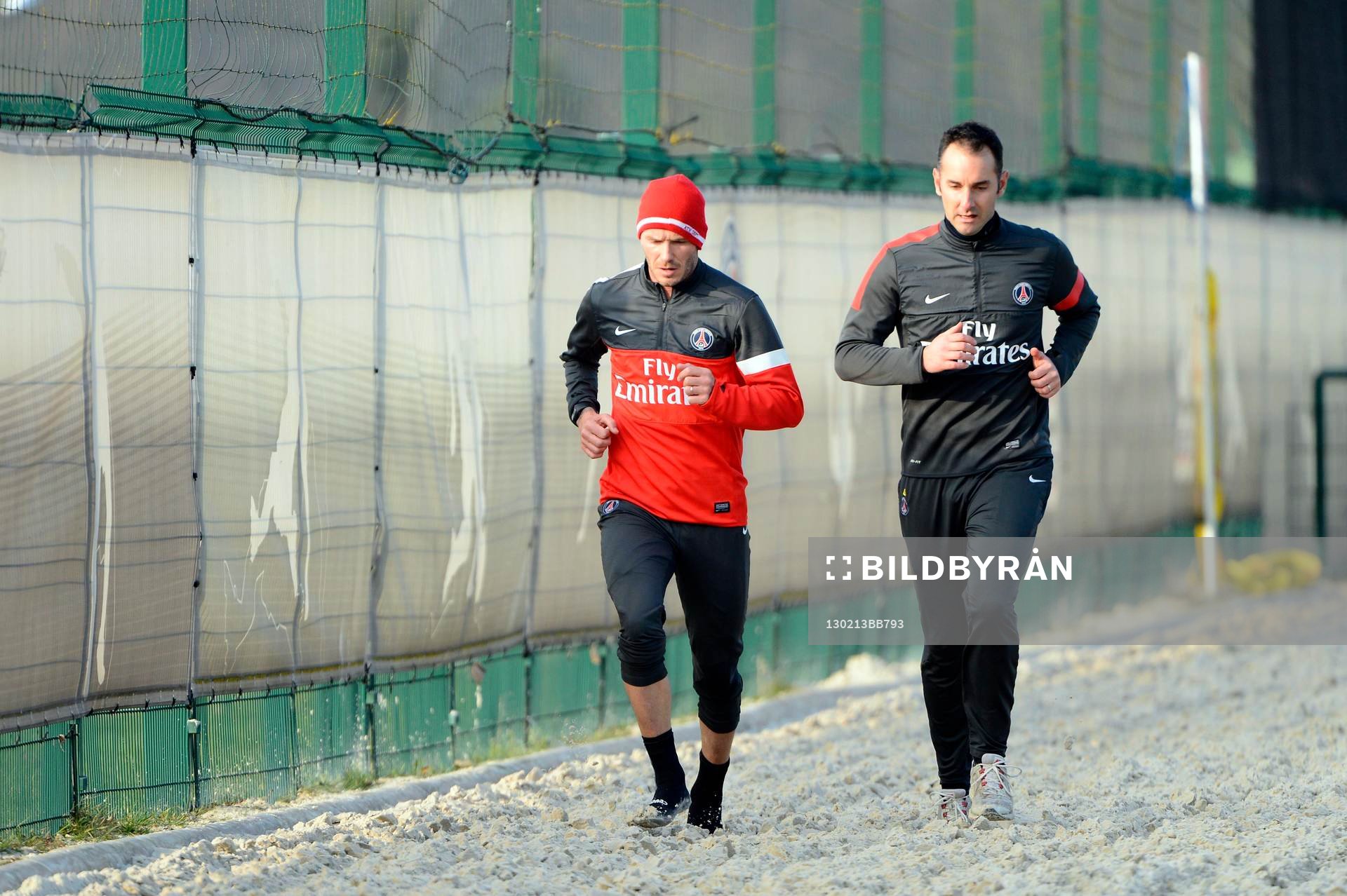 Fotboll, David Beckham tränar med Paris Saint Germain: David BECKHAM - 13.02.2013 - Premier Entrainement de David BECKHAM au Paris Saint Germain -Camps des loges-
