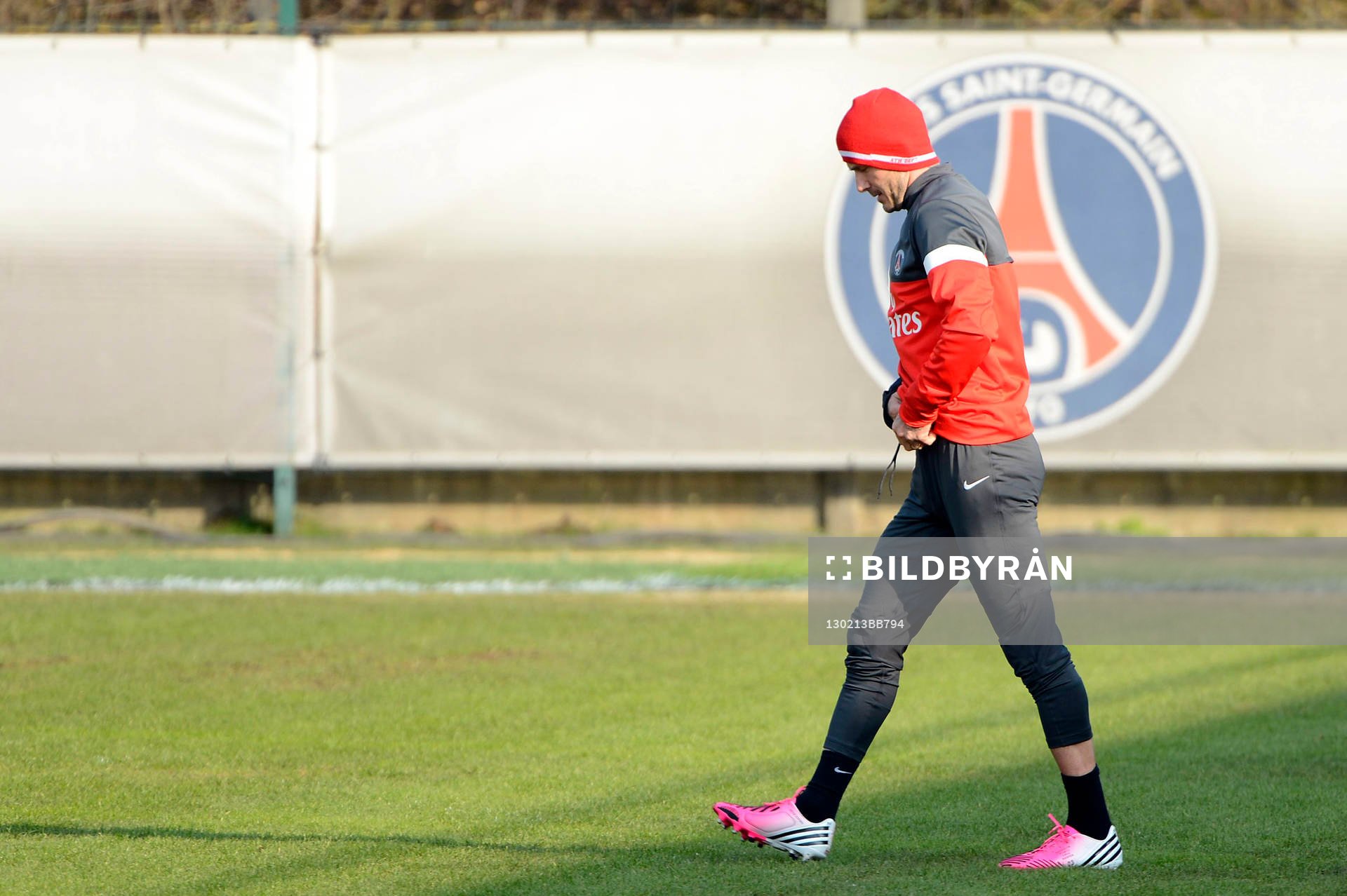 Fotboll, David Beckham tränar med Paris Saint Germain: David BECKHAM - 13.02.2013 - Premier Entrainement de David BECKHAM au Paris Saint Germain -Camps des loges-