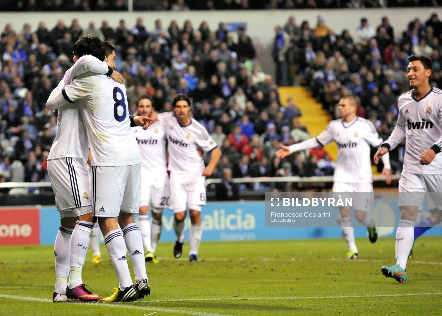 Real Madrid players celebrating victory goal scored by