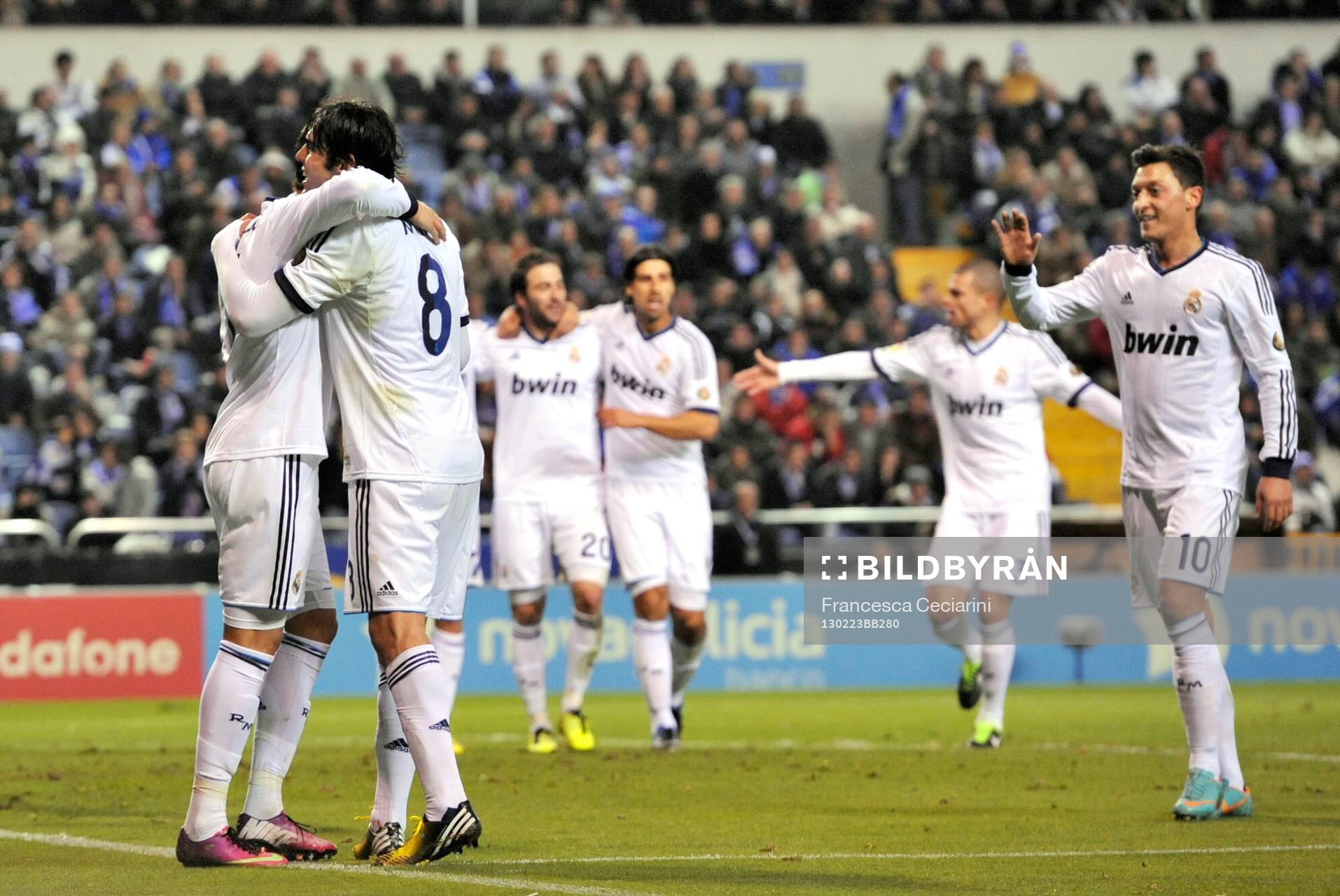 Real Madrid players celebrating victory goal scored by