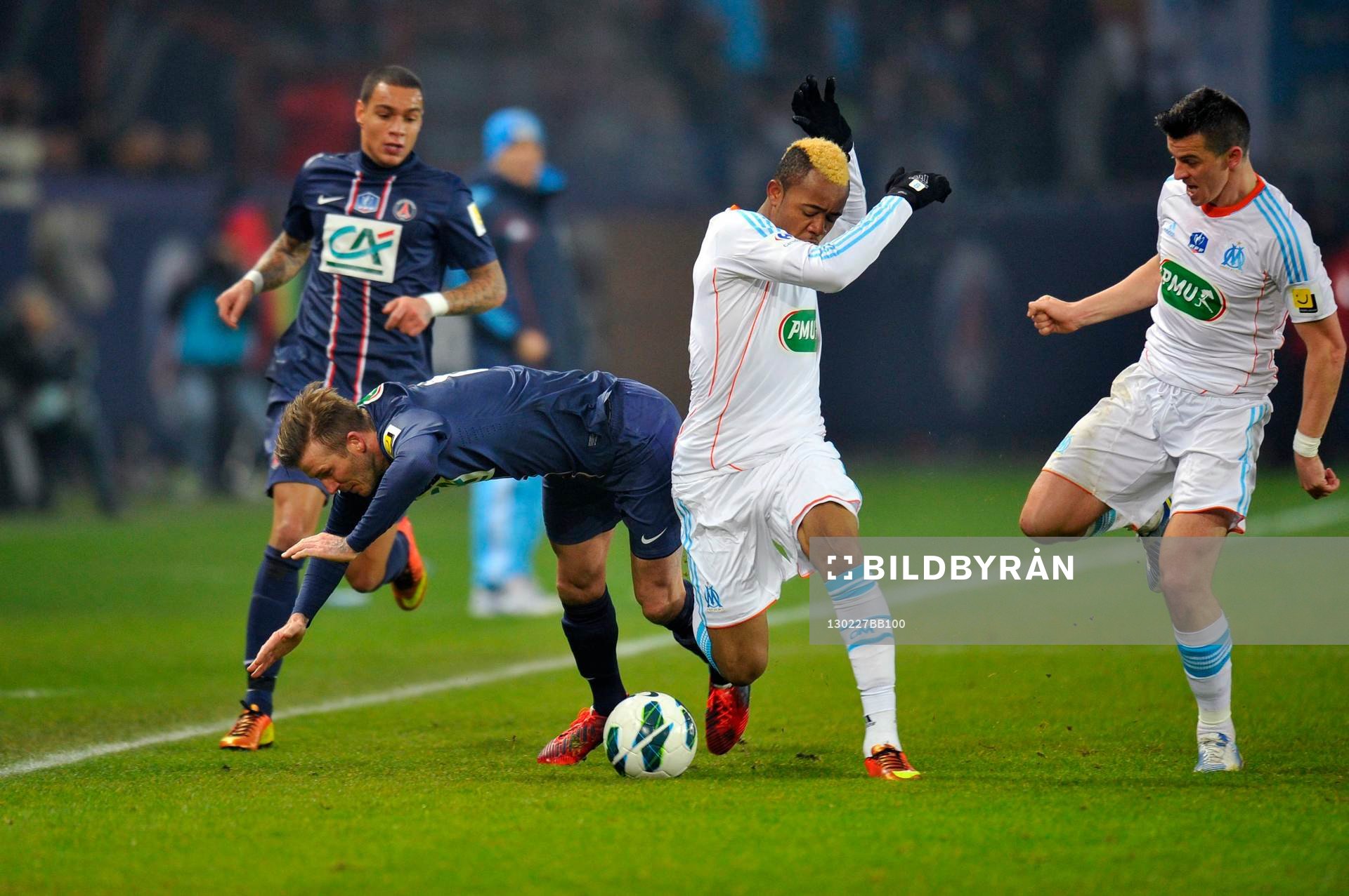 Fotboll, Franska Cupen, Paris SG - Marseille: David BECKHAM / Jordan AYEW / Joey BARTON - 27.02.2013 - Paris Saint Germain / Marseille - 1/8Finale Coupe de France