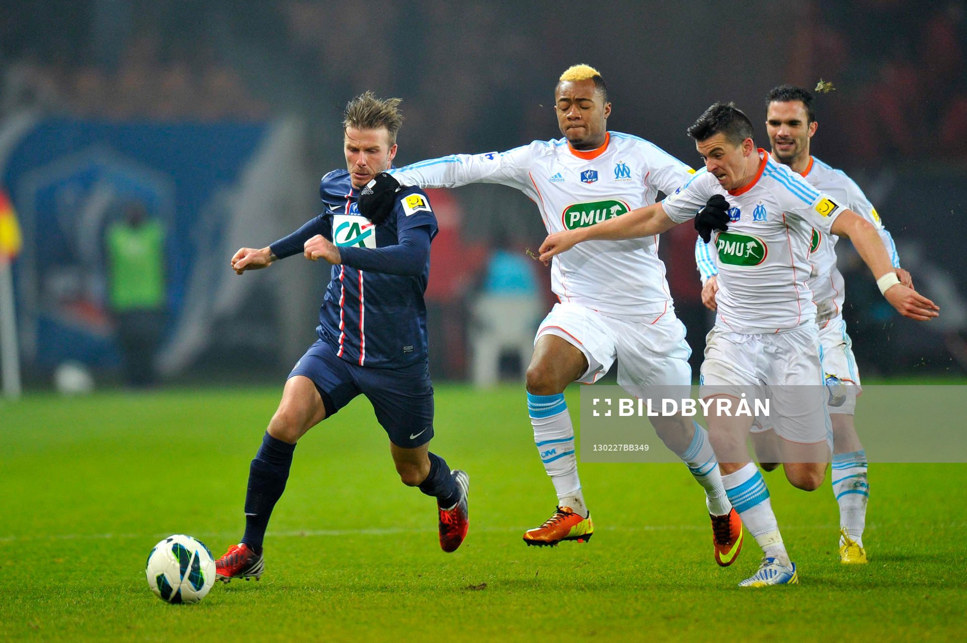  Fotboll, Franska Cupen, Paris SG - Marseille: David BECKHAM / Jordan AYEW / Joey BARTON - 27.02.2013 - Paris Saint Germain / Marseille - 1/8Finale Coupe de France