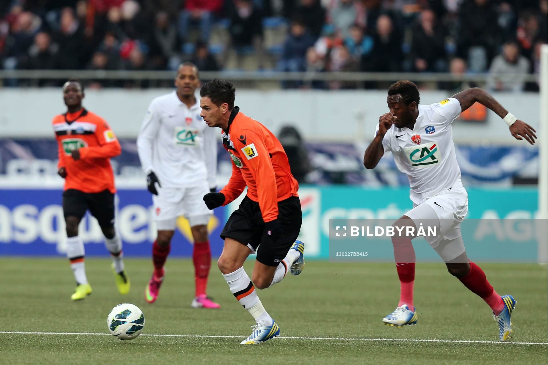  Fotboll, Franska Cupen, Lorient - Brest: Jeremie ALIADIERE / Larsen TOURE - 27.02.2013 - Lorient / Brest - 1/8 deFinale de Coupe de France 2013