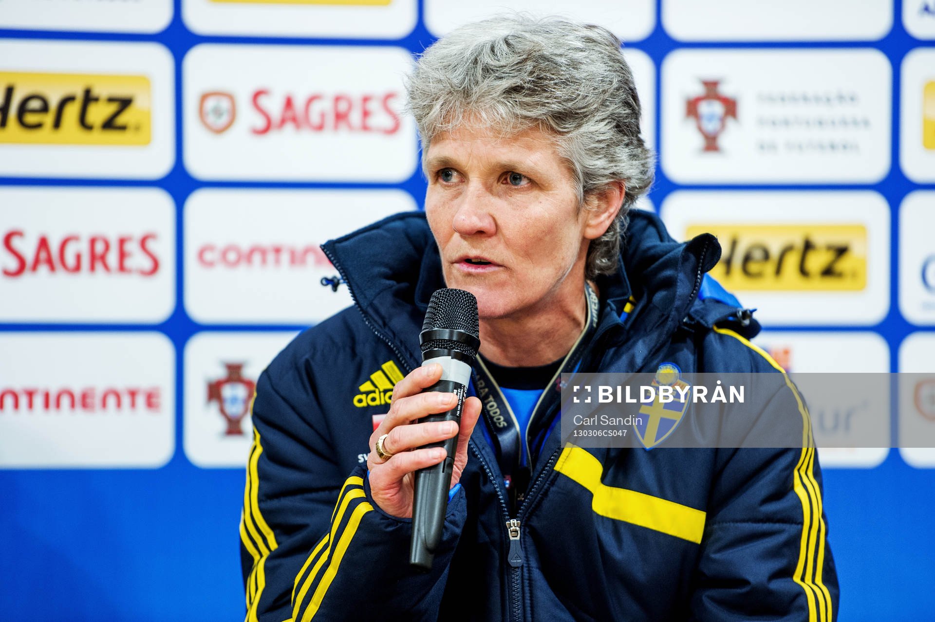 Pia Sundhage, förbundskapten, Sverige, på presskonferensen