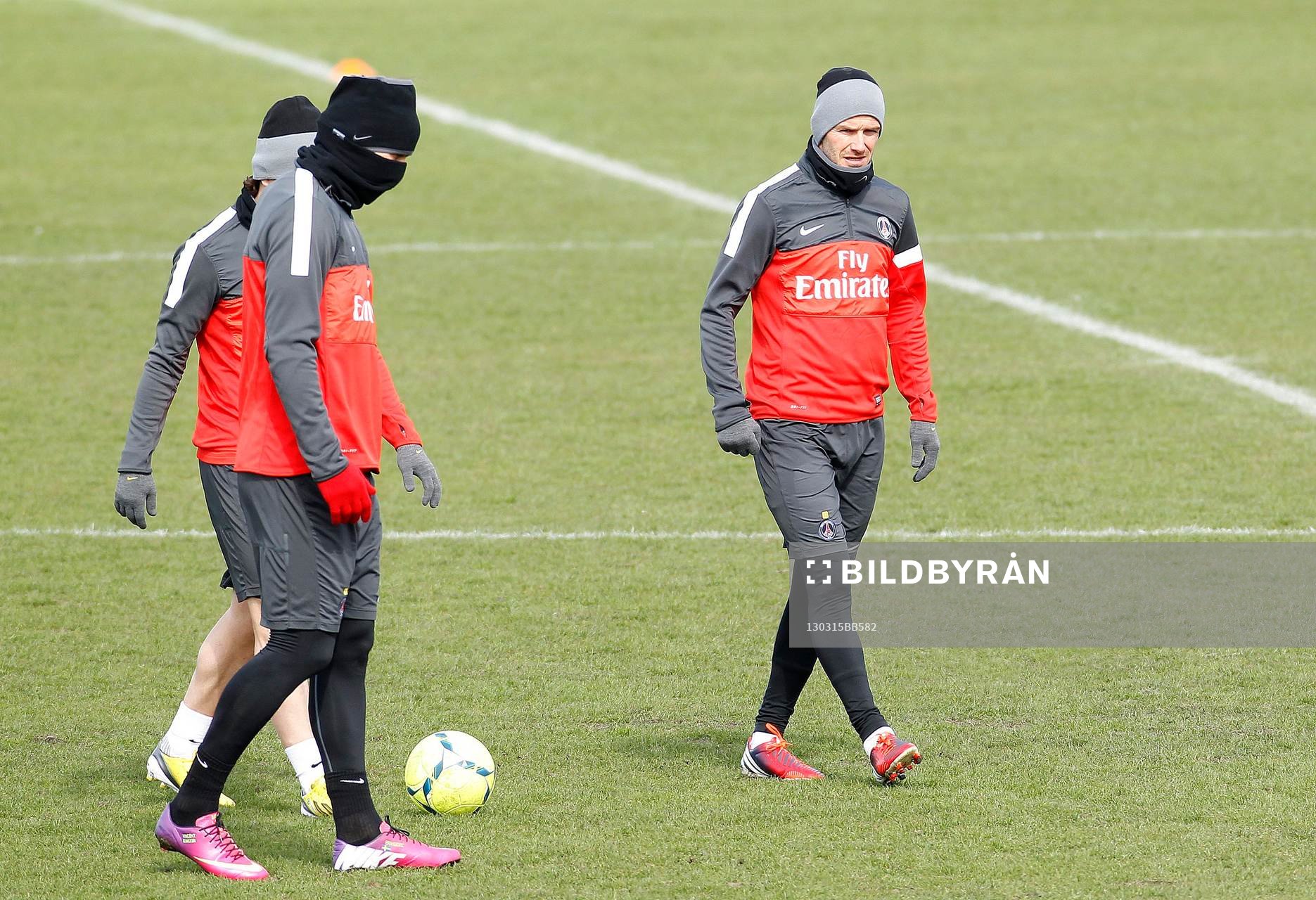  Fotboll, Paris SG, Träning: ZLATAN IBRAHIMOVIC / DAVID BECKHAM - 15.03.2013 - Entrainement du Paris Saint Germain -Camp des Loges- 