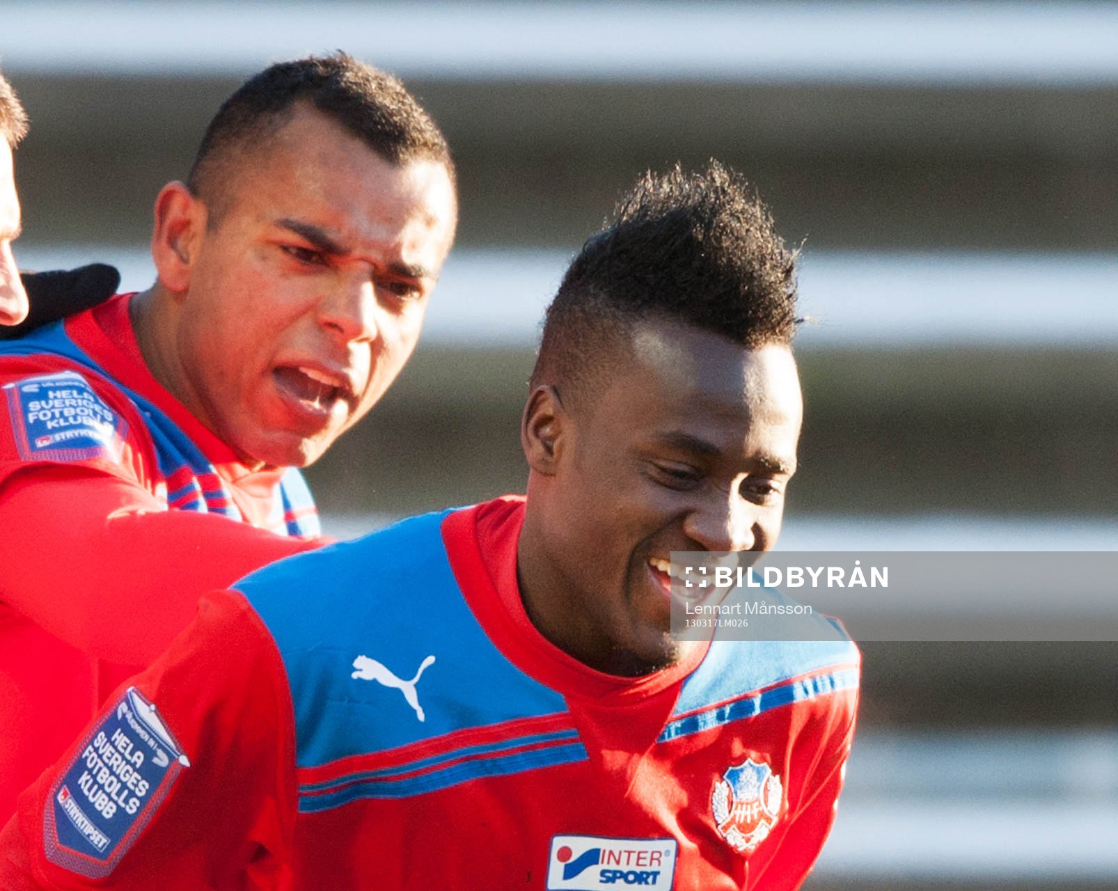 Fotboll, Svenska Cupen, Helsingborg - Gefle: 2-1 Alvaro Santos, Helsingborg, här tillsammans med 2-målsskytten David Accam
