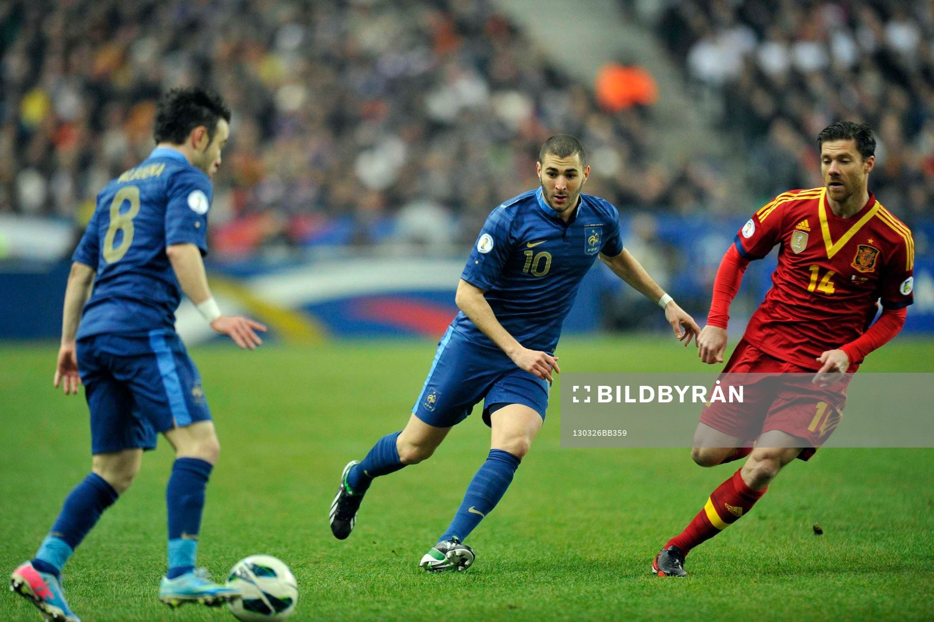  Fotboll, VM-kval, Frankrike - Spanien: Mathieu VALBUENA / Karim BENZEMA / Xabi ALONSO  - 26.03.2013 - France / Espagne - Eliminatoire Coupe du Monde 2014