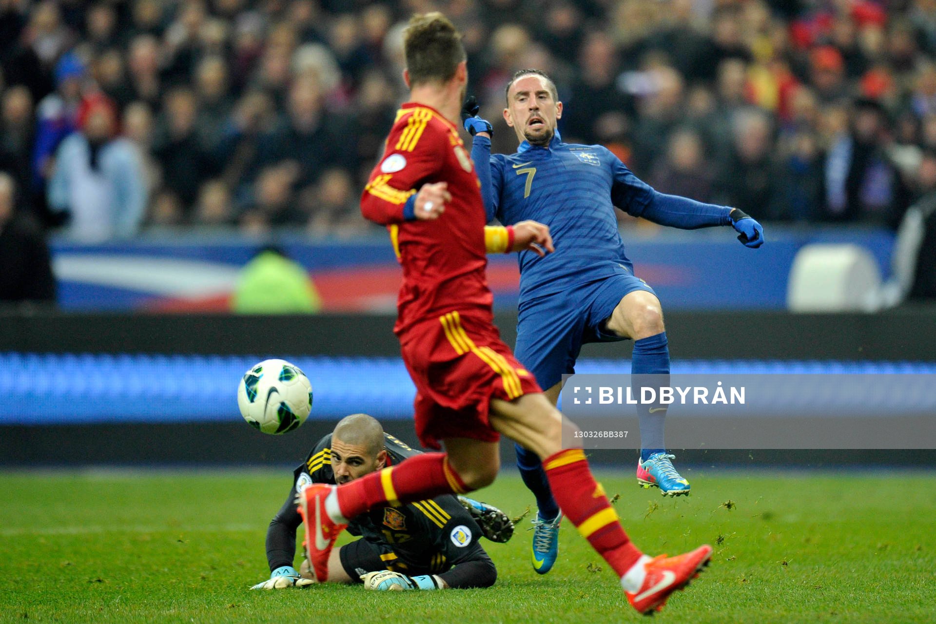  Fotboll, VM-kval, Frankrike - Spanien: Franck RIBERY / Victor VALDES - 26.03.2013 - France / Espagne - Eliminatoire Coupe du Monde 2014