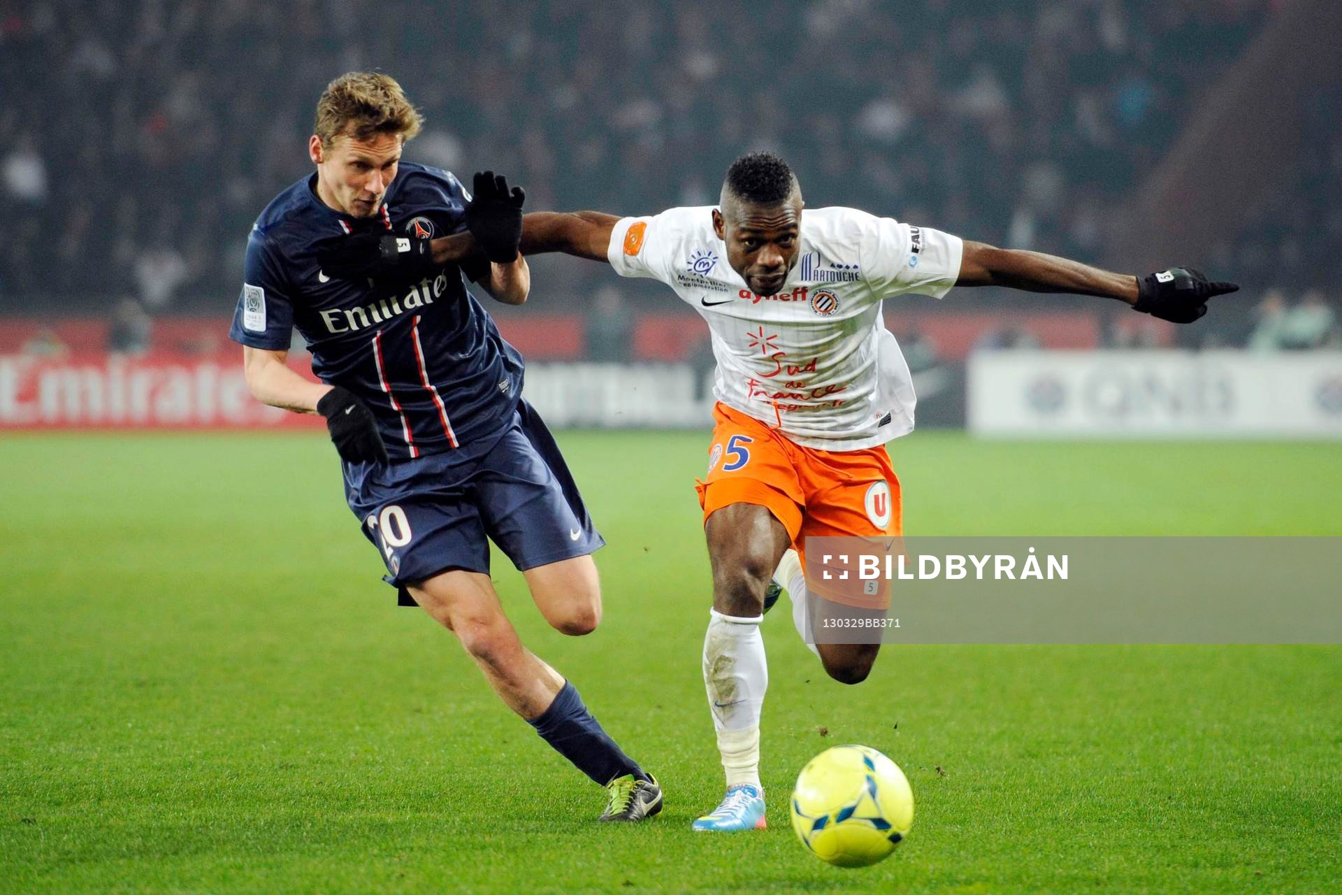 Fotboll, Franska ligan, Paris Saint Germain - Montpellier: Clement CHANTOME / Henri BEDIMO - 29.03.2013 - Paris Saint Germain / Montpellier - 30e journee de Ligue1