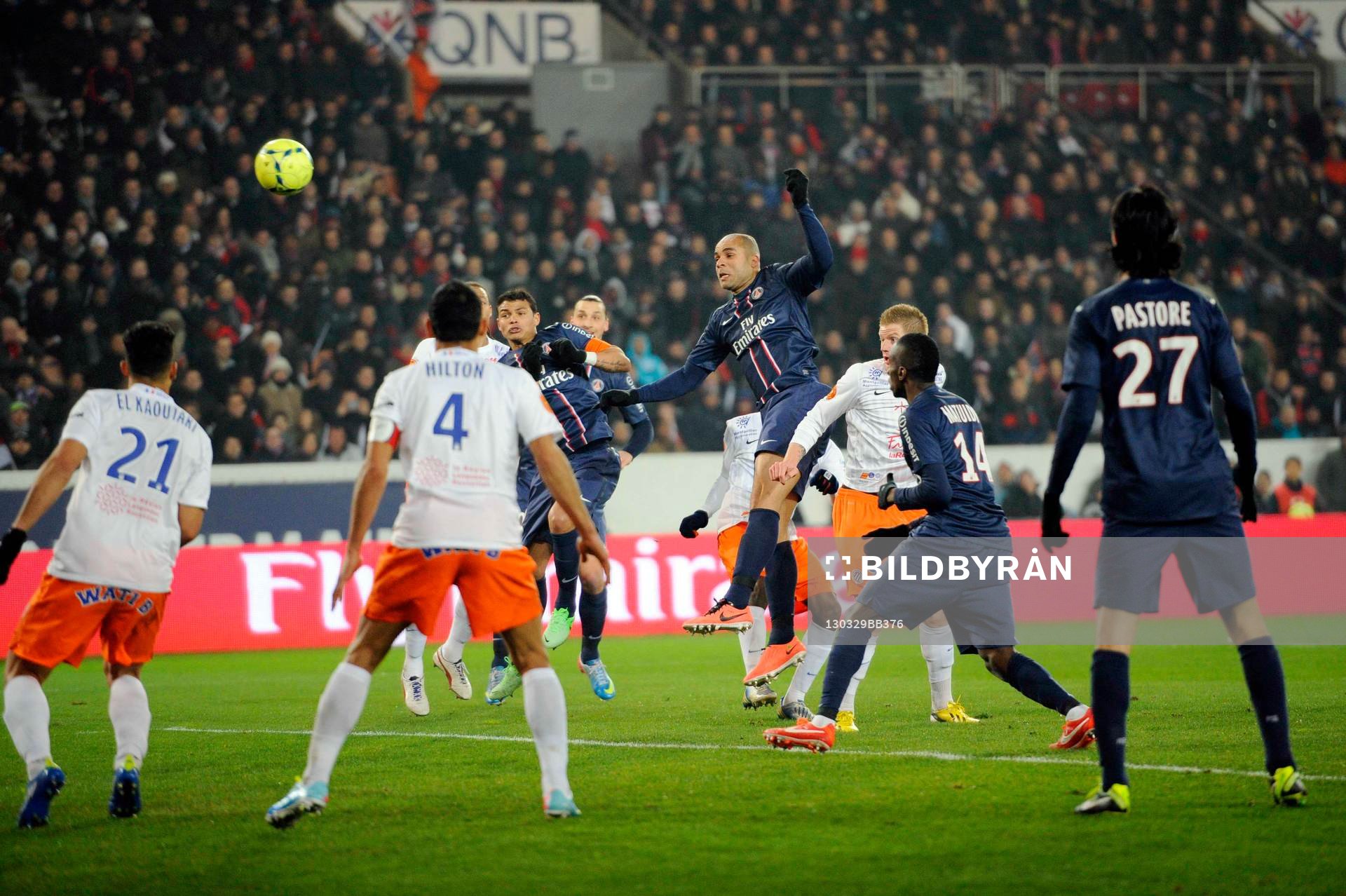Fotboll, Franska ligan, Paris Saint Germain - Montpellier: Thiago SILVA / ALEX - 29.03.2013 - Paris Saint Germain / Montpellier - 30e journee de Ligue1