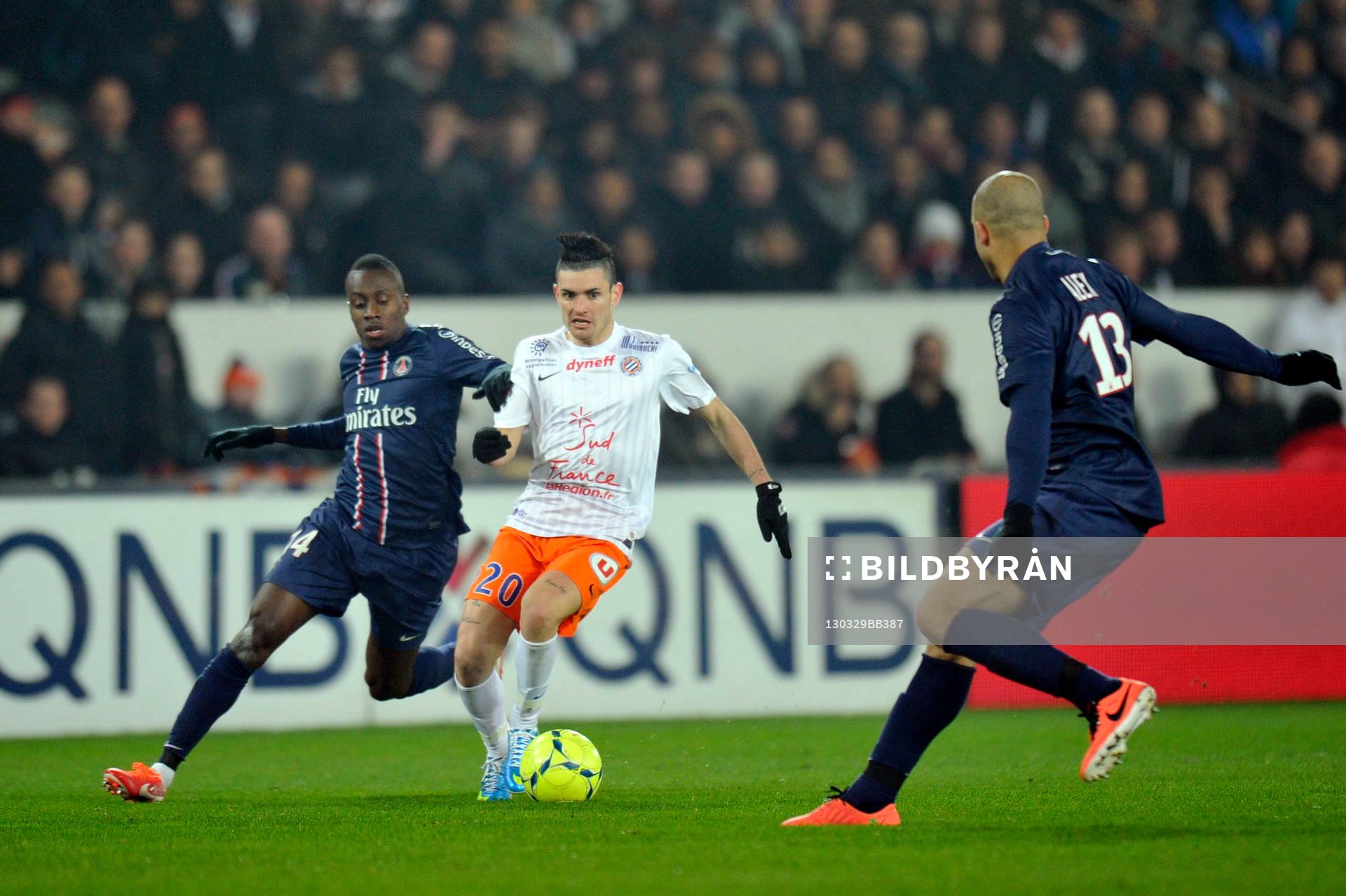 Fotboll, Franska ligan, Paris Saint Germain - Montpellier: Blaise MATUIDI / Remy CABELLA - 29.03.2013 - Paris Saint Germain / Montpellier - 30e journee de Ligue1
