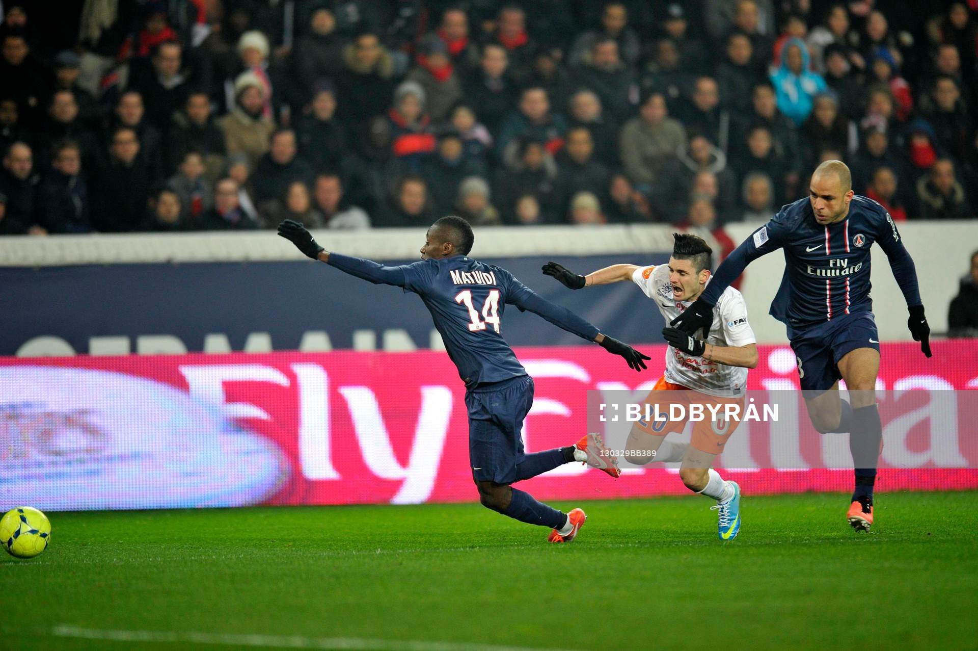 Fotboll, Franska ligan, Paris Saint Germain - Montpellier: Blaise MATUIDI / Remy CABELLA / ALEX - 29.03.2013 - Paris Saint Germain / Montpellier - 30e journee de Ligue1