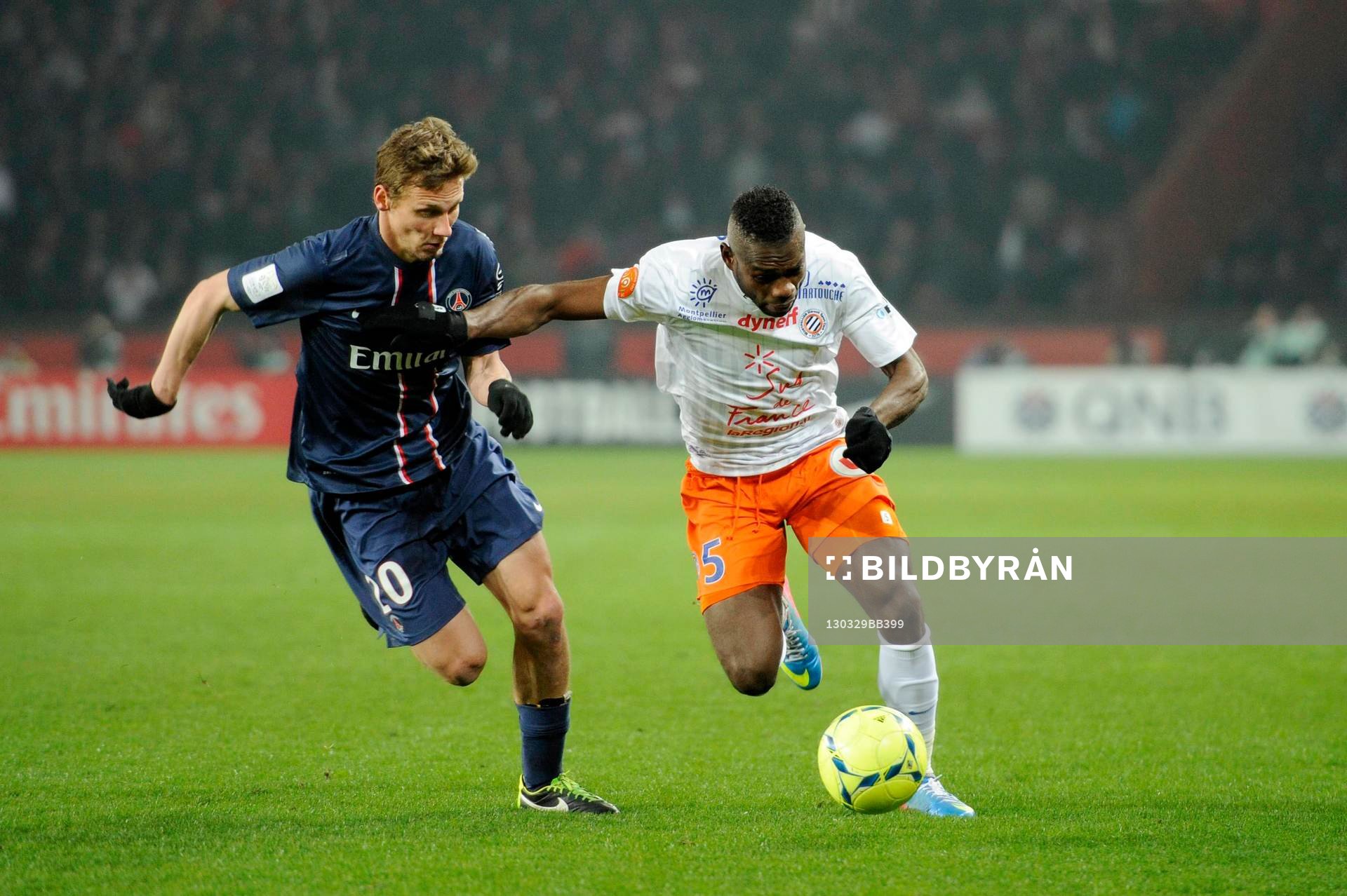 Fotboll, Franska ligan, Paris Saint Germain - Montpellier: Clement CHANTOME / Henri BEDIMO - 29.03.2013 - Paris Saint Germain / Montpellier - 30e journee de Ligue1