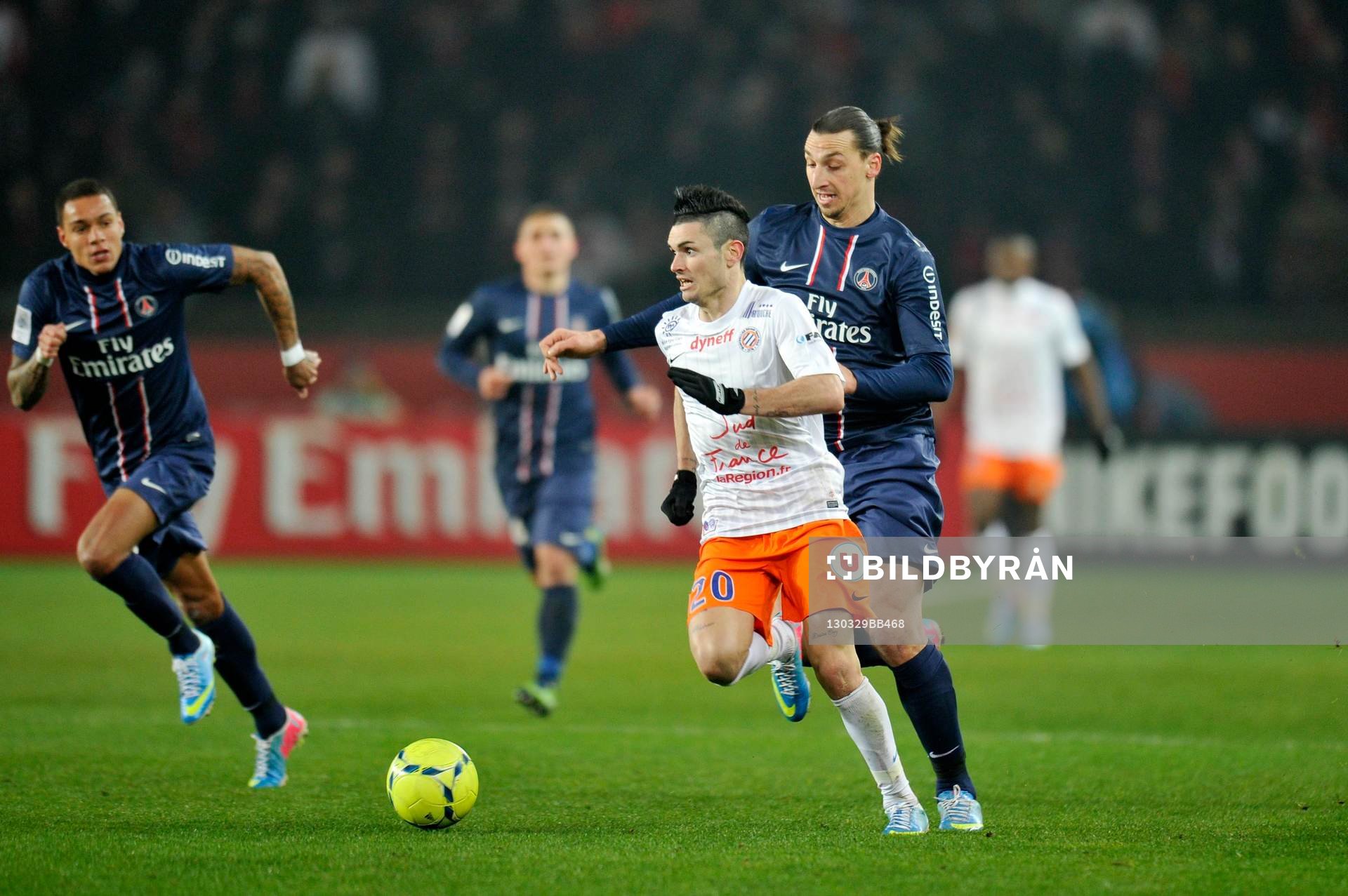 Fotboll, Franska ligan, Paris Saint Germain - Montpellier: Zlatan IBRAHIMOVIC / Remy CABELLA - 29.03.2013 - Paris Saint Germain / Montpellier - 30e journee de Ligue1