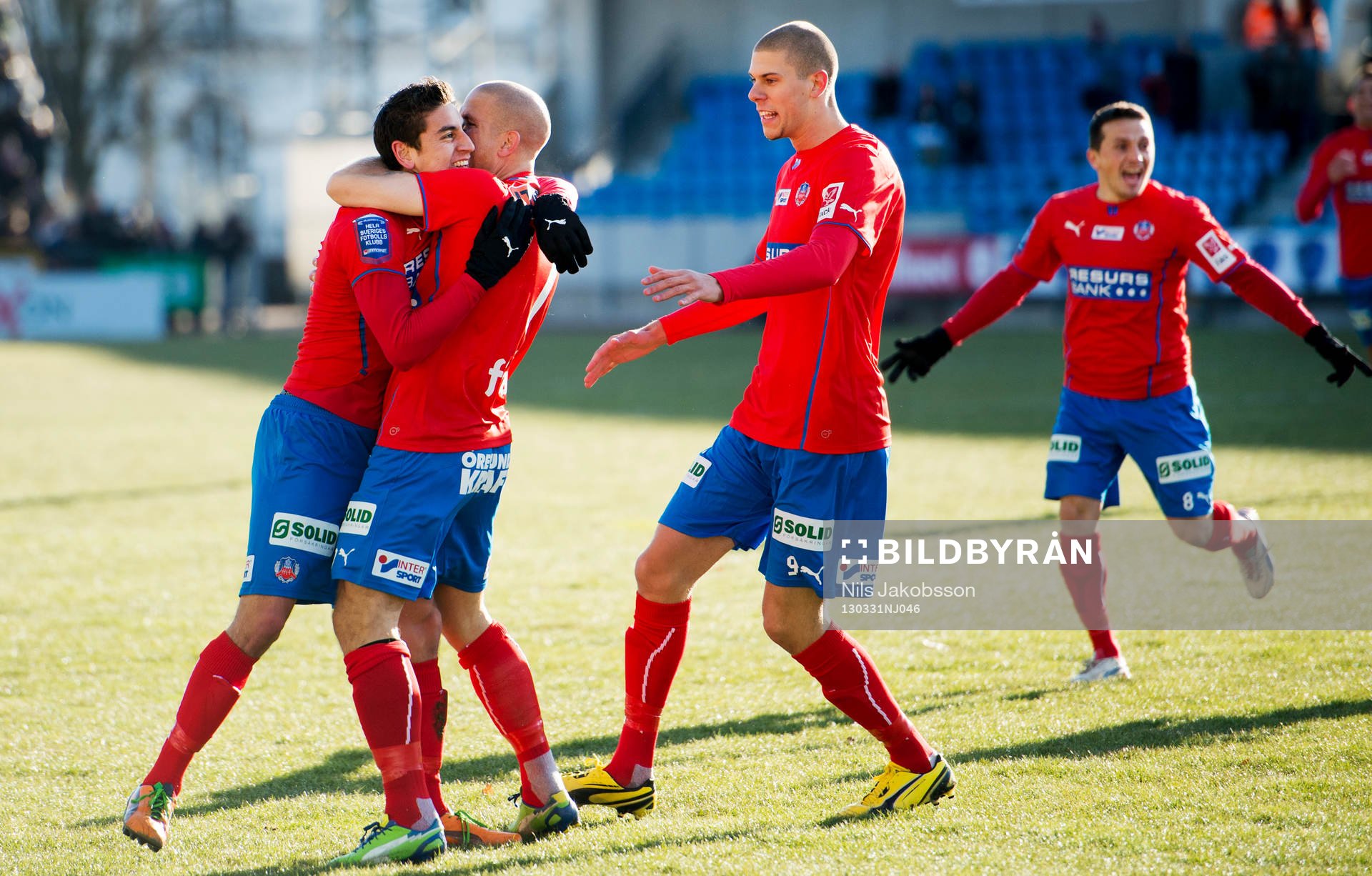Fotboll, Allsvenskan, Helsingborg - Djurgården: Alejandro Bedoya, Mattias Lindström, Robin Simovic, Helsingborg, jublar.