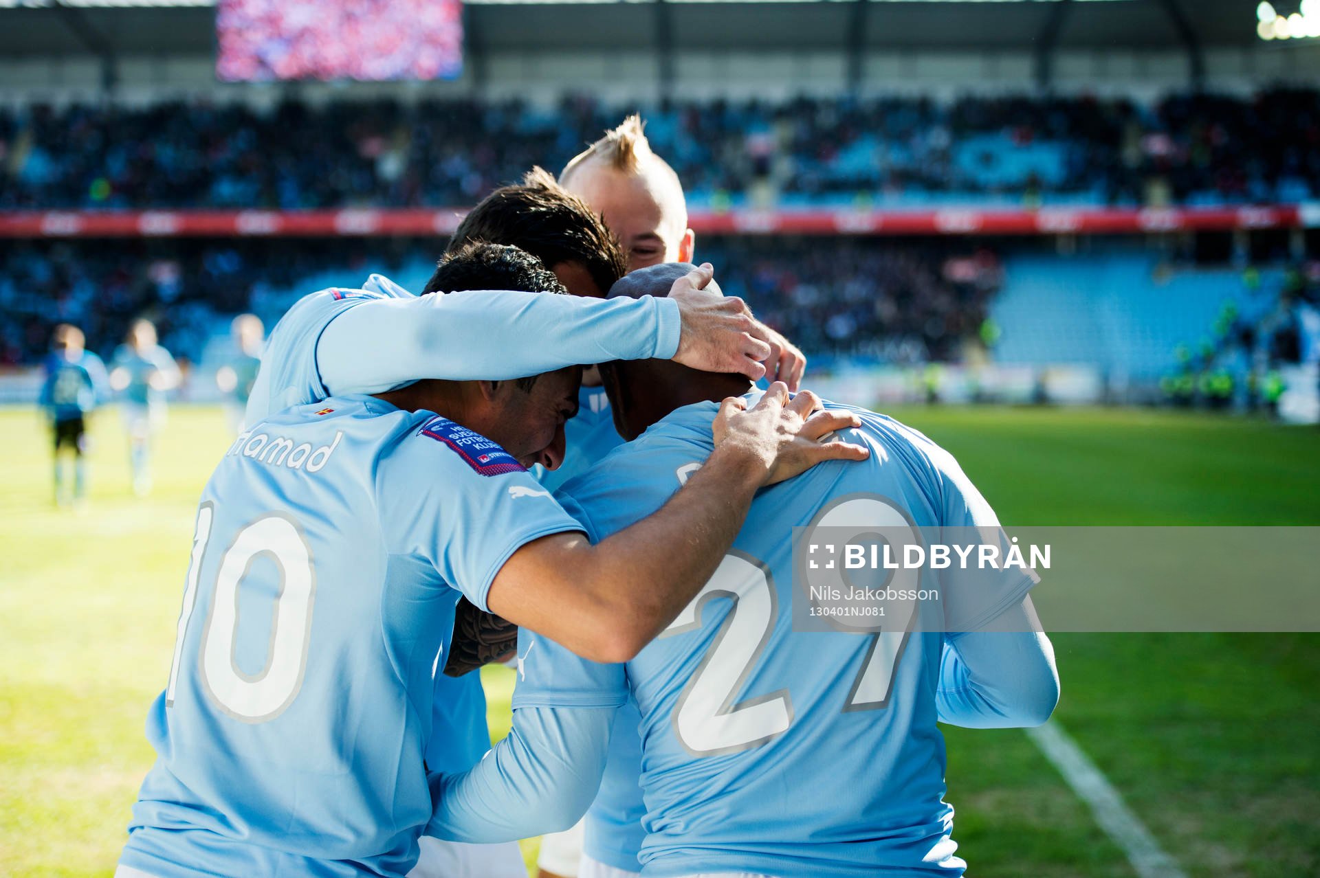 Fotboll, Allsvenskan, Malmö FF - Halmstad: Jiloan Hamad, Tokelo Rantie, Malmö FF, jublar efter 1-0.