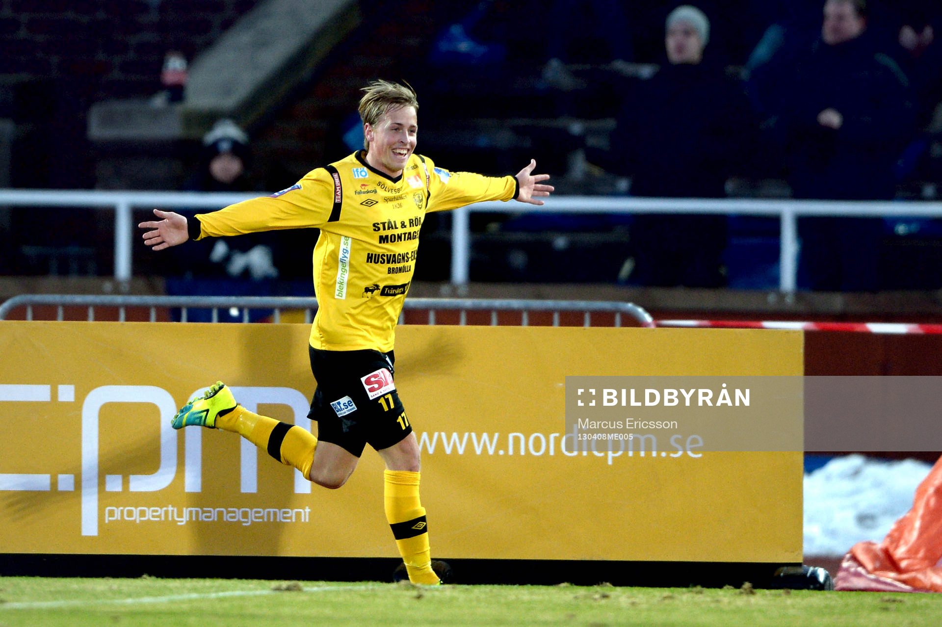 Fotboll, Allsvenskan, Djurgården - Mjällby: Robin Strömberg, Mjällby jublar efter sitt 0-1 mål.
