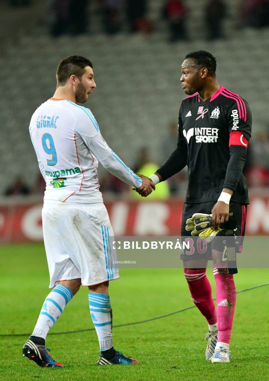  Fotboll, Franska ligan, Lille - Marseille: Andre Pierre GIGNAC / Steve MANDANDA - 14.04.2013 - Lille / Marseille  - 32eme journee de Ligue 1