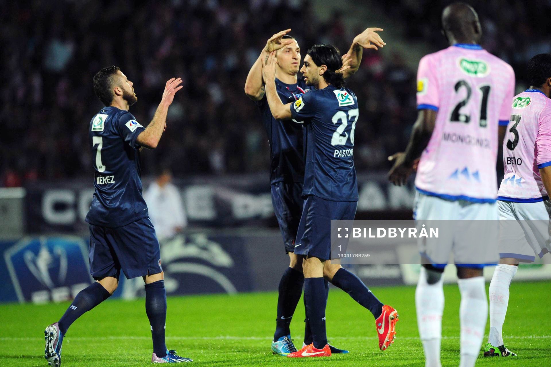  Fotboll, Franska cupen, Evian Thonon - PSG: Joie Javier PASTORE - 17.04.2013 - Evian Thonon / Paris Saint Germain - 1/4Finale Coupe de France