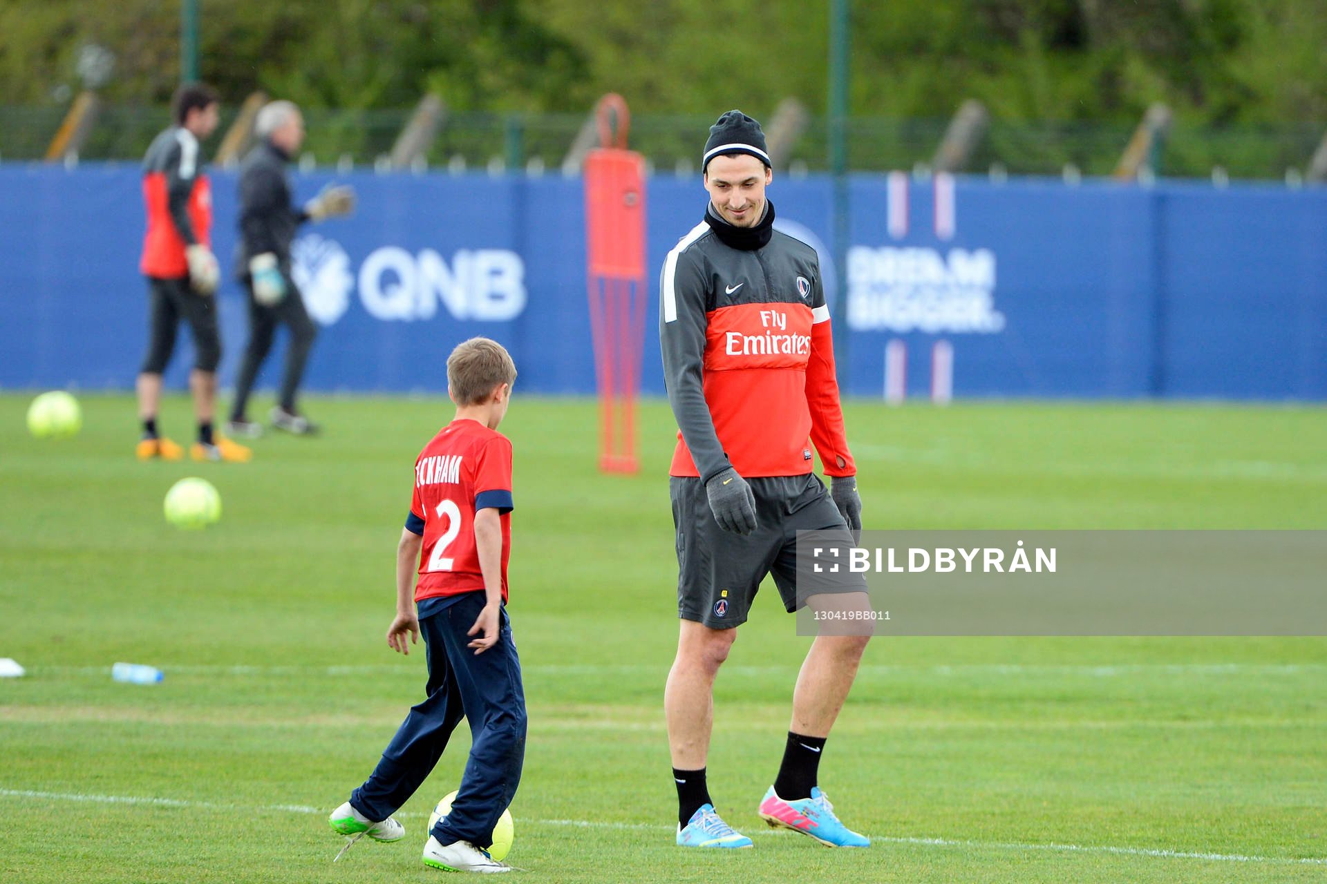  Fotboll, PSG, Träning: Romeo BECKHAM / Zlatan IBRAHIMOVIC   - 19.04.2013 - Entrainement du PSG 