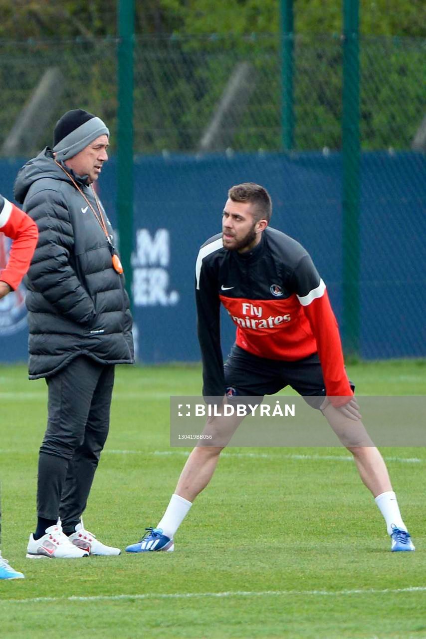 Carlo ANCELOTTI / Jeremy MENEZ - 19.04.2013 - Entrainement