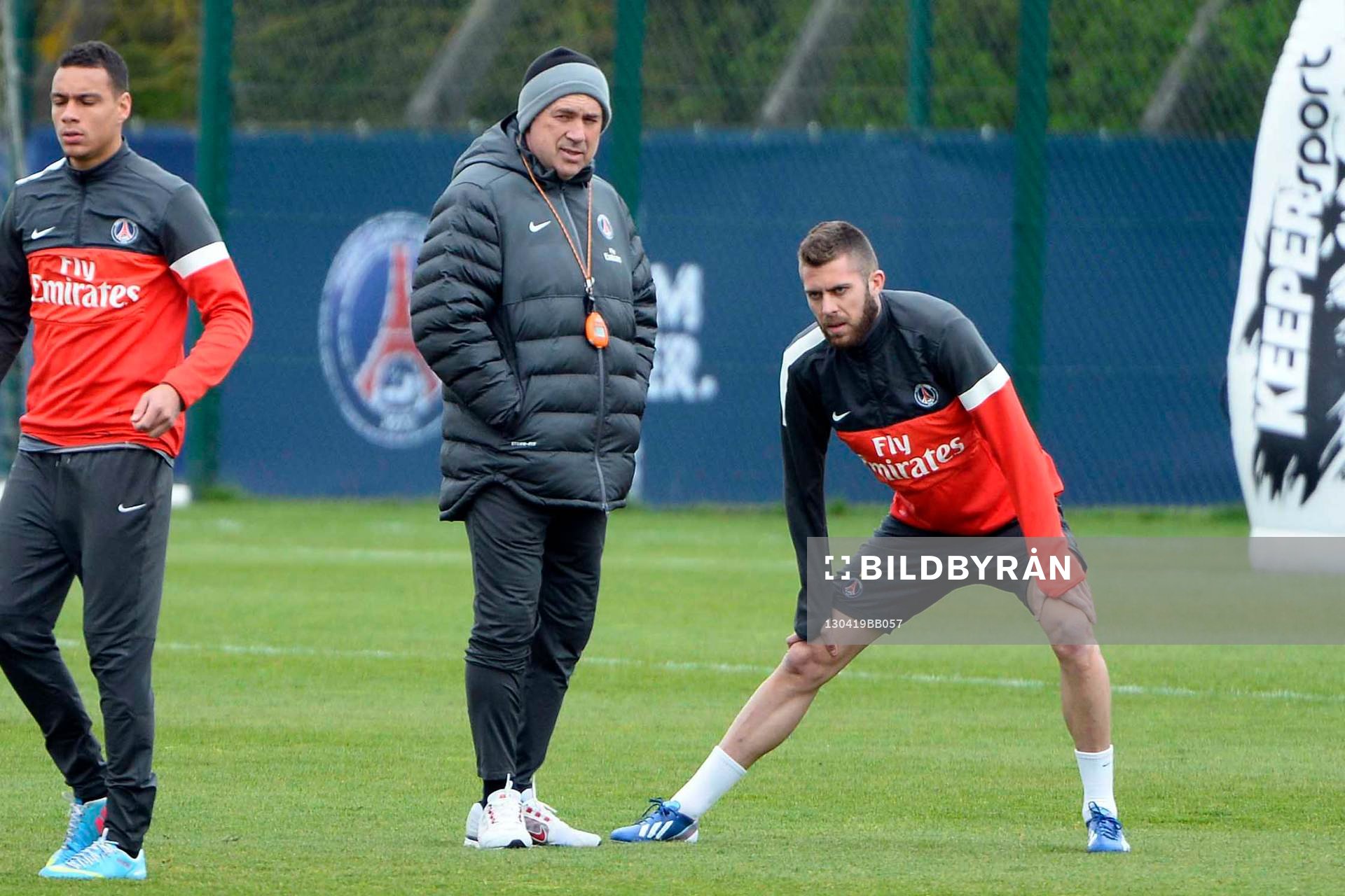 Carlo ANCELOTTI / Jeremy MENEZ - 19.04.2013 - Entrainement
