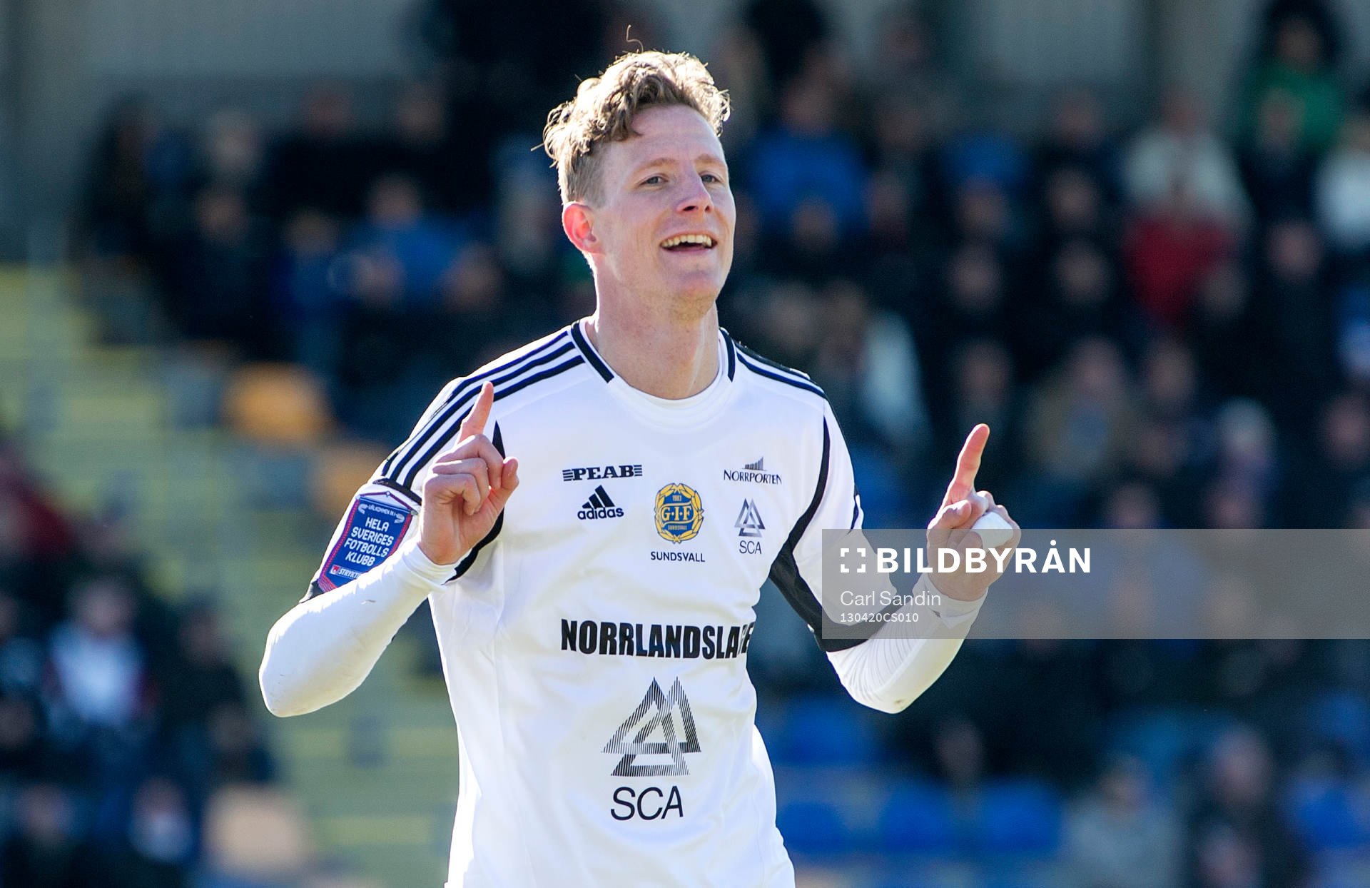 Fotboll, Superettan, Varberg - Sundsvall: Johan Eklund, Sundsvall, jublar efter att han gjort 0-3.