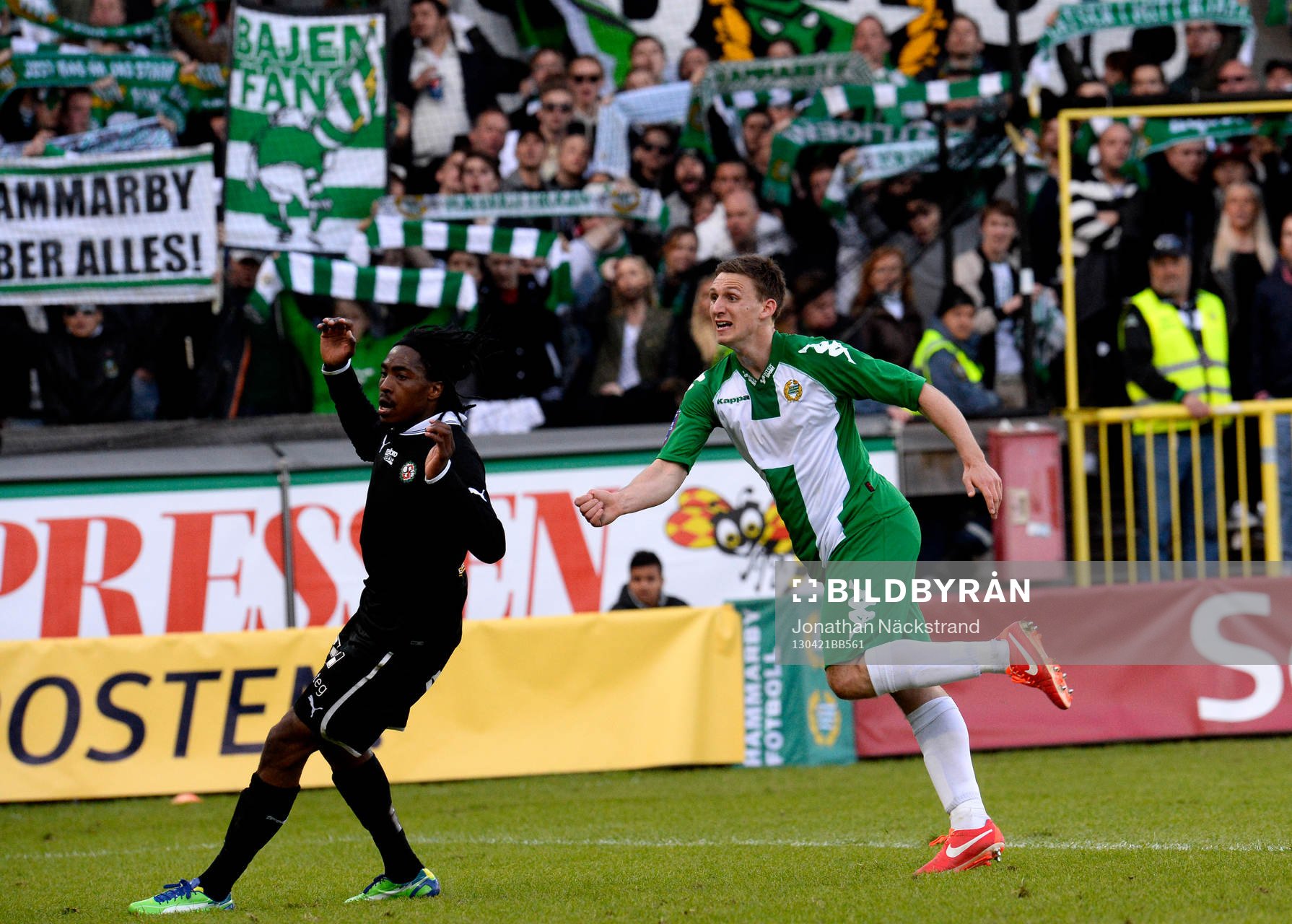 Fotboll, Superettan, Hammarby - Örebro: Billy Schuler, Hammarby, gör sitt 2-0-mål.