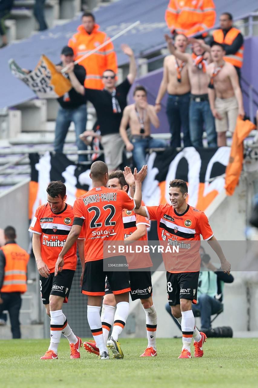  Fotboll, Franska ligan, Toulouse FC - FC Lorient: Joie du but de Lorient - 21.04.2013 - Toulouse / Lorient - 33 eme journee de Ligue 1