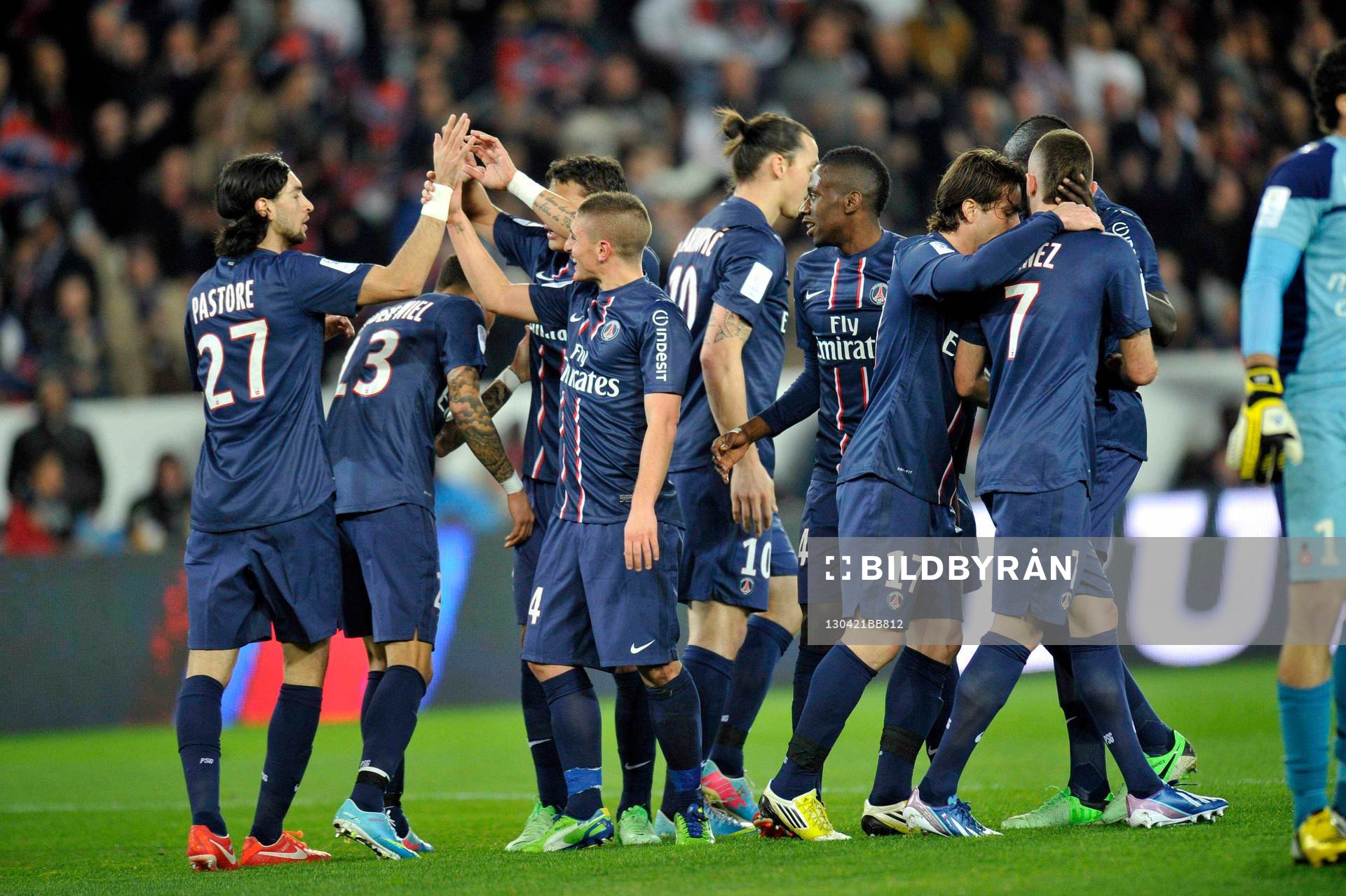  Fotboll, Franska ligan, PSG - Nice: Joie du PSG - Jeremy MENEZ - 21.04.2013 - Paris Saint Germain / Nice - 33e journee de Ligue1