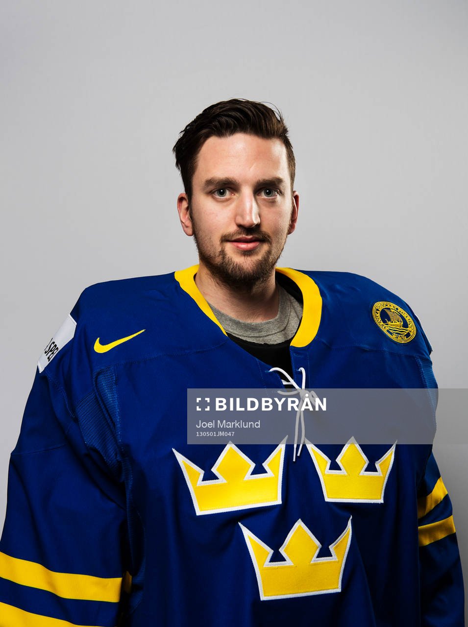 Inför VM i ishockey så poserar Jhonas Enroth, Sverige,