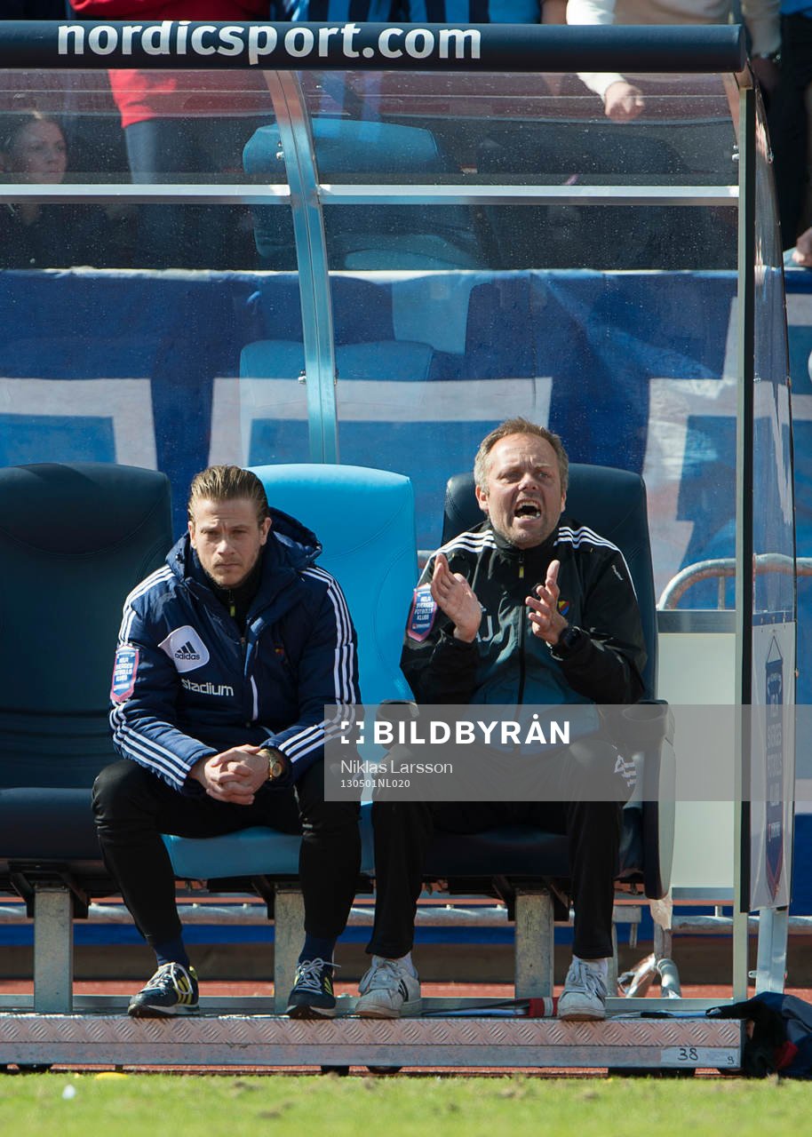 Fotboll, Svenska cupen, semifinal, Djurgården - Örgryte: Anders Johansson och Martin Sundgren, tränare Djurgården.