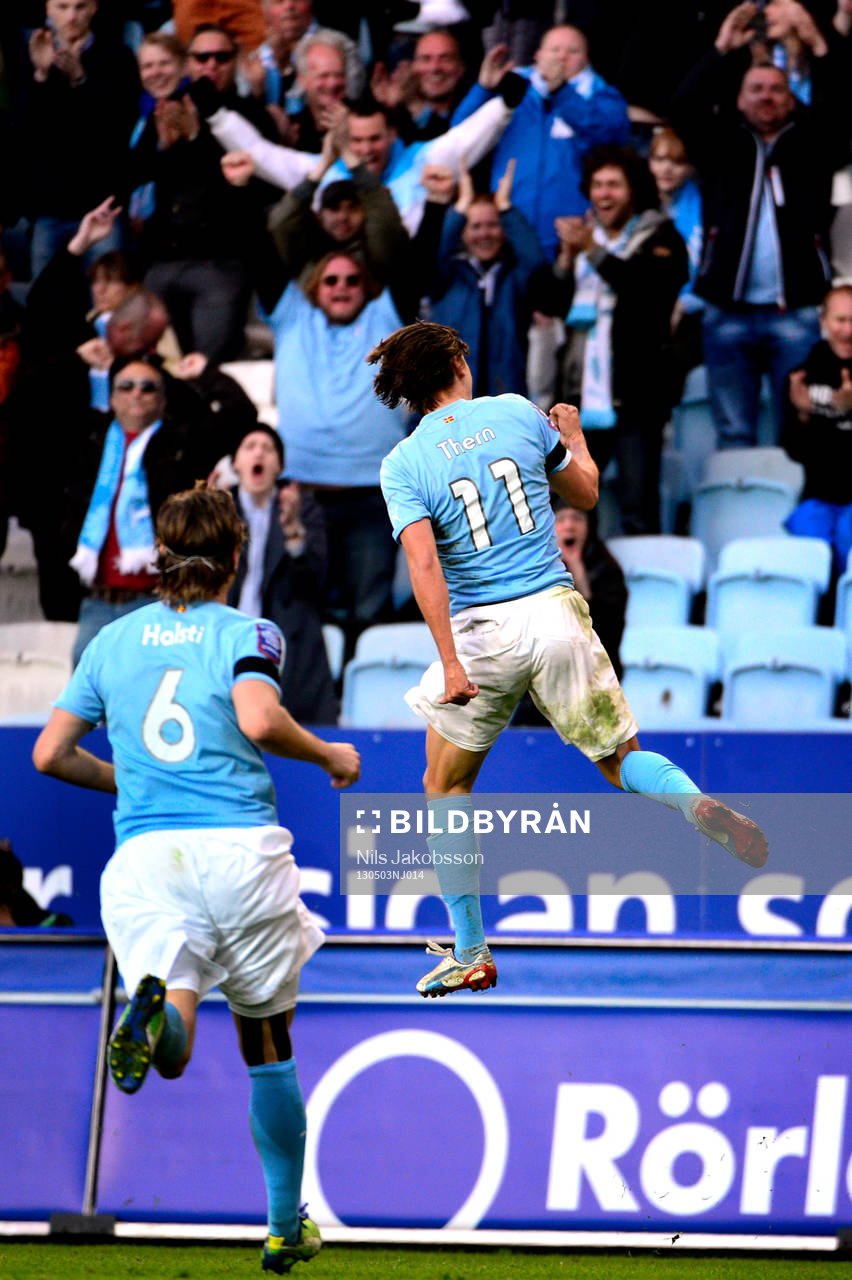 Fotboll, Allsvenskan, Malmö FF - IFK Norrköping: Simon Thern, Malmö FF gör 1-1.