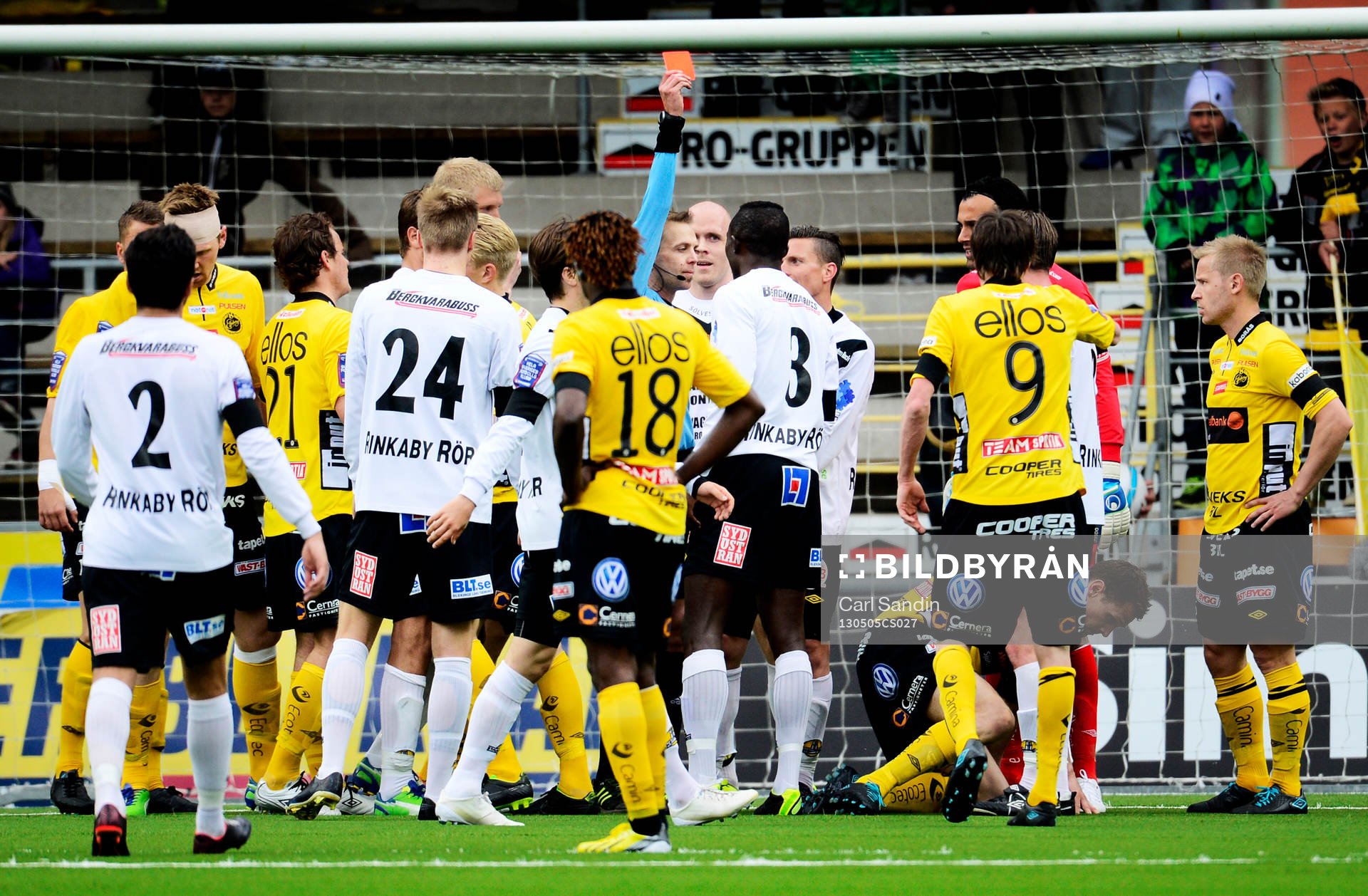 Gbenga Arokoyo, Mjällby får rött kort